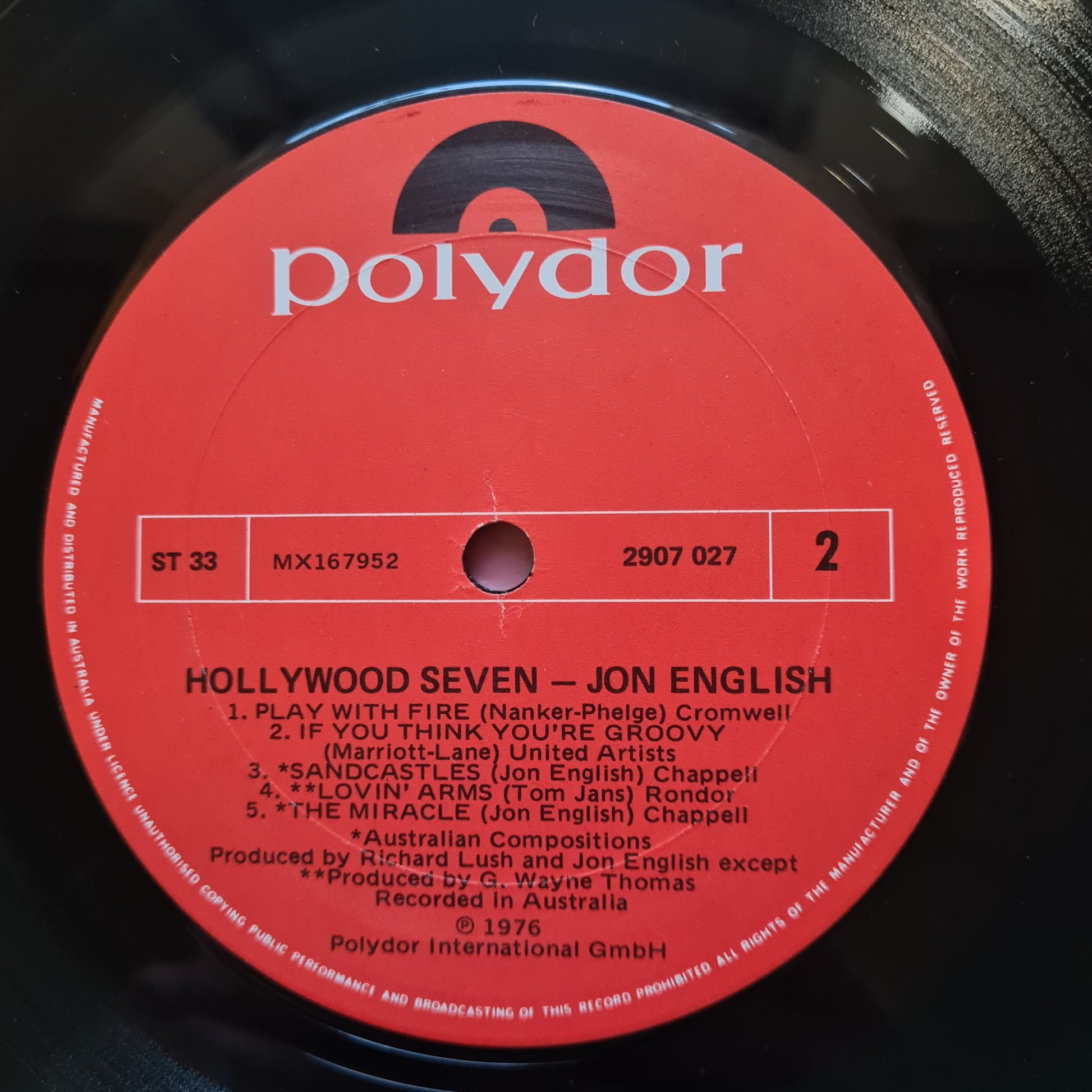 Jon English – Hollywood Seven - 1978 - Vinyl Record LP - Sound Hound Records