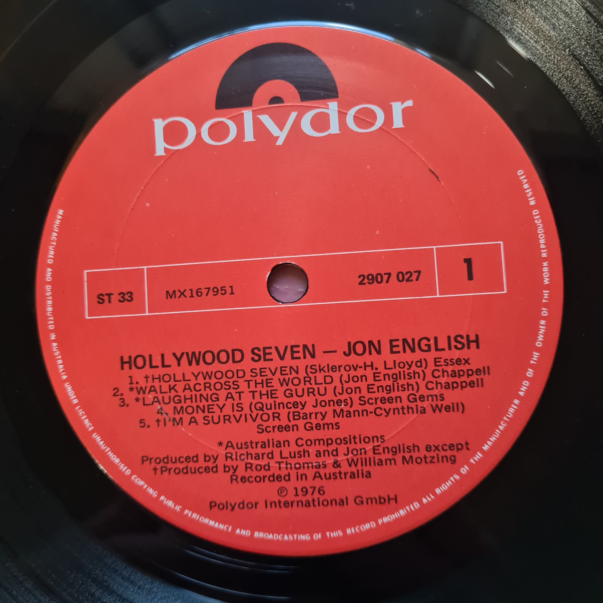 Jon English – Hollywood Seven - 1978 - Vinyl Record LP - Sound Hound Records