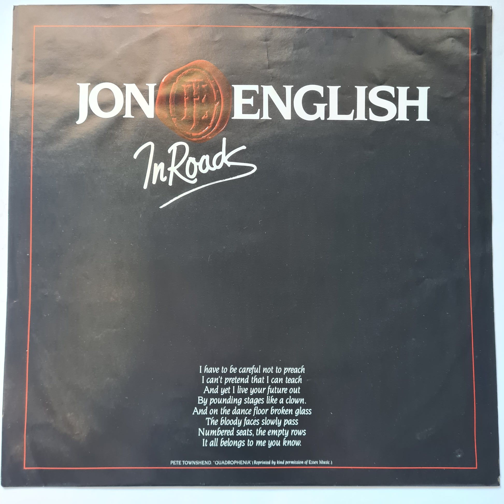Jon English – In Rocks - 1981 - Vinyl Record LP - Sound Hound Records