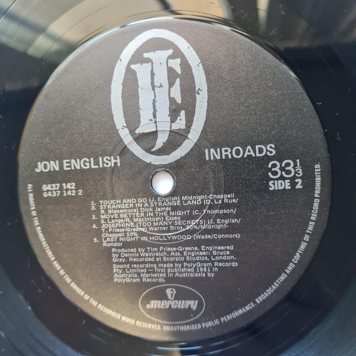 Jon English – In Rocks - 1981 - Vinyl Record LP - Sound Hound Records