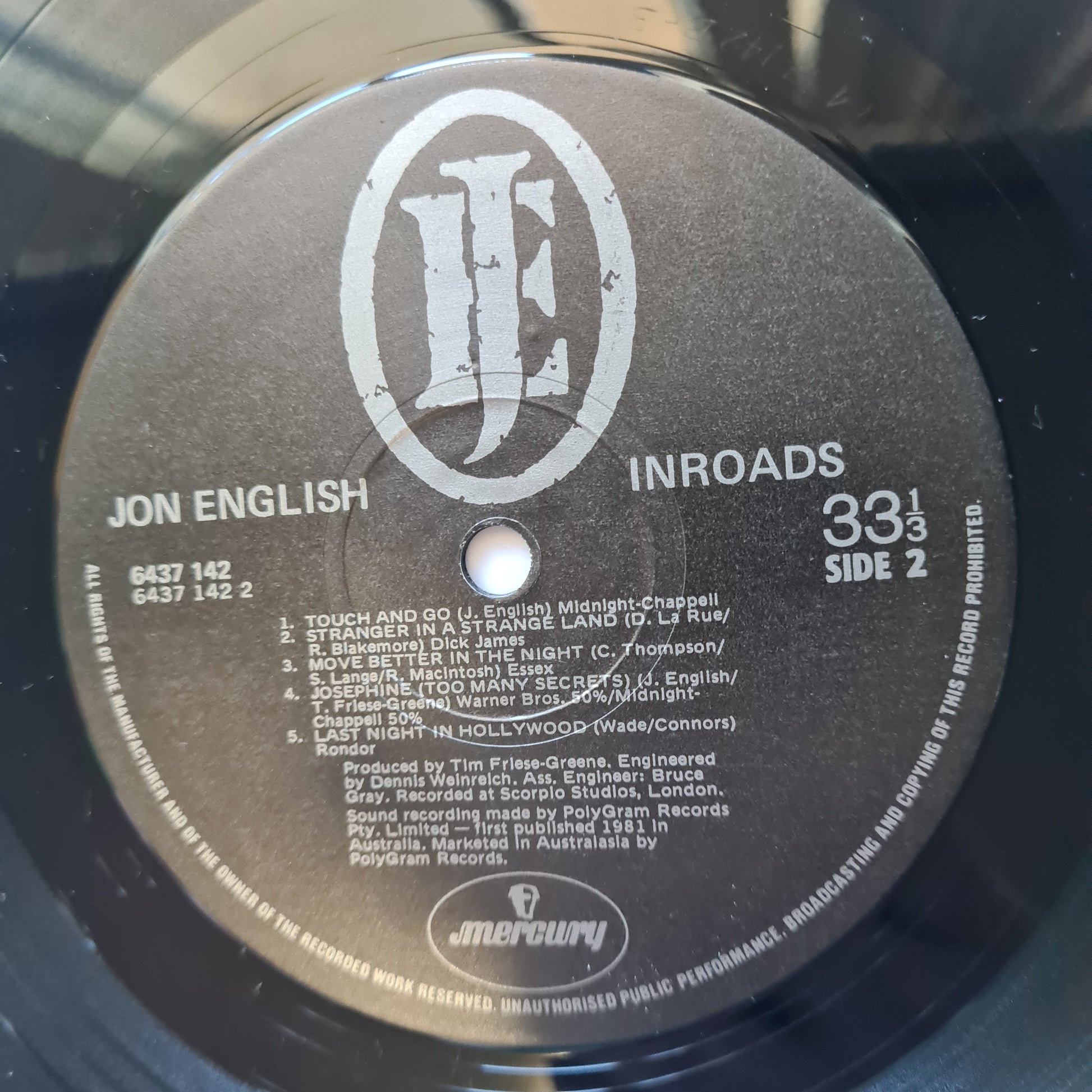 Jon English – In Rocks - 1981 - Vinyl Record LP - Sound Hound Records