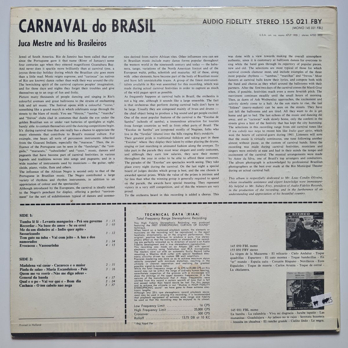 Juca Mestre And His Brasileiros – Carnaval Do Brasil - 1963 - Vinyl Record LP 🇧🇷
