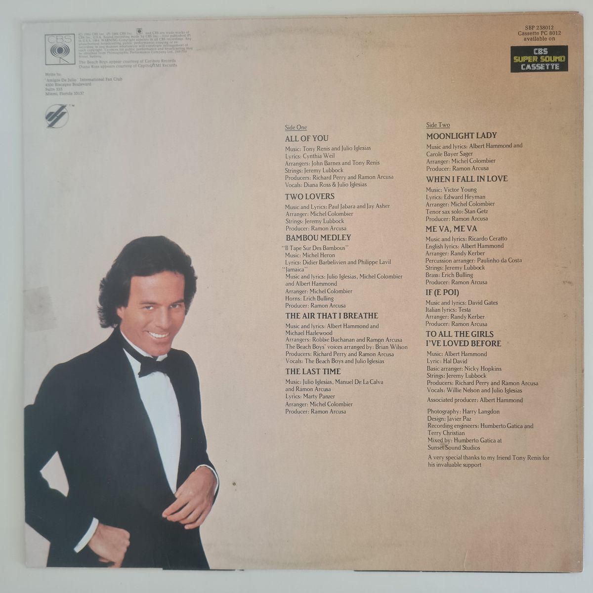 Julio Iglesias - 1100 Bel Air Place (1st English Speaking Album) - 1984 - Vinyl Record LP