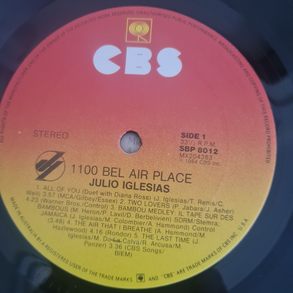 Julio Iglesias - 1100 Bel Air Place (1st English Speaking Album) - 1984 - Vinyl Record LP