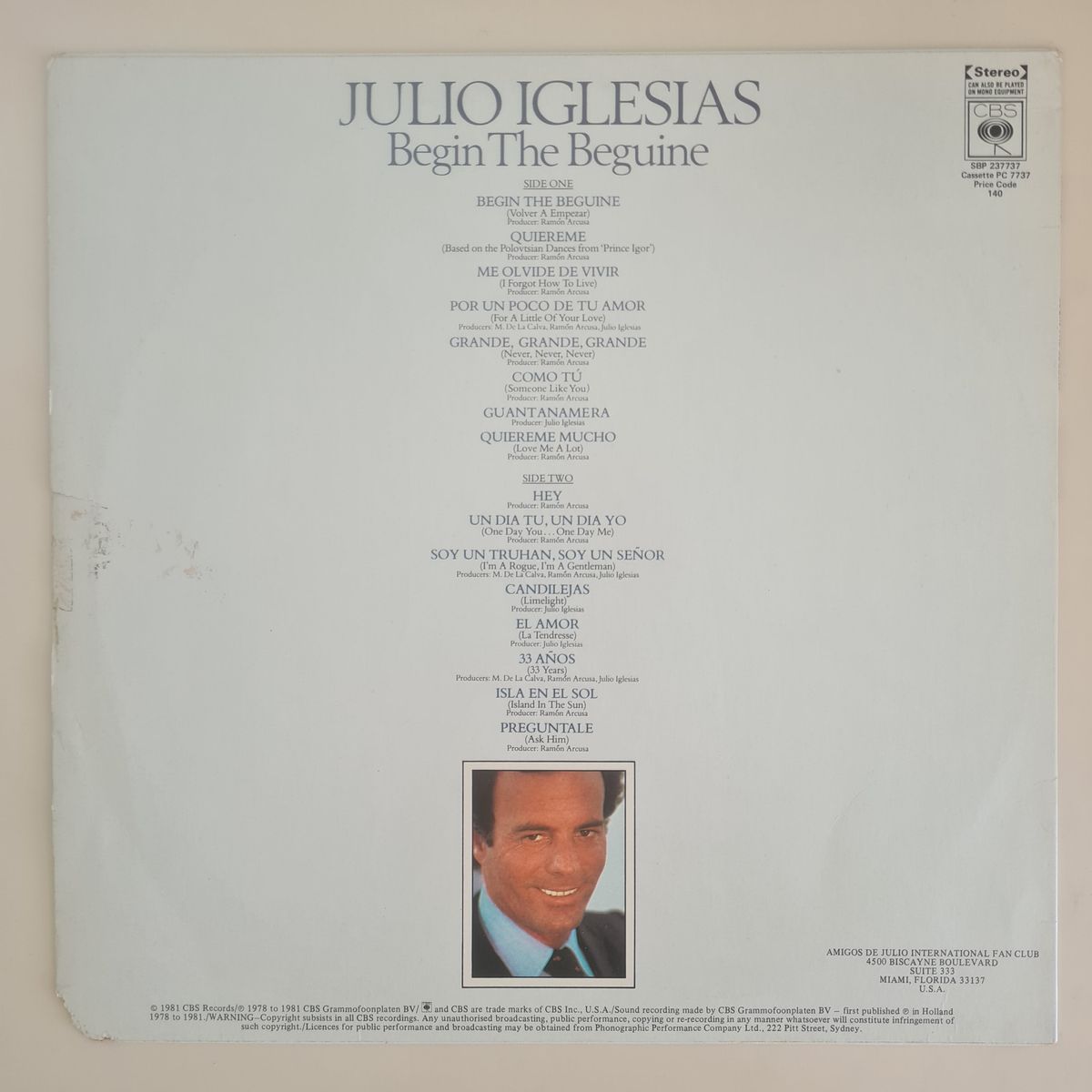 Julio Iglesias - Begin The Beguine - 1981 - Vinyl Record LP