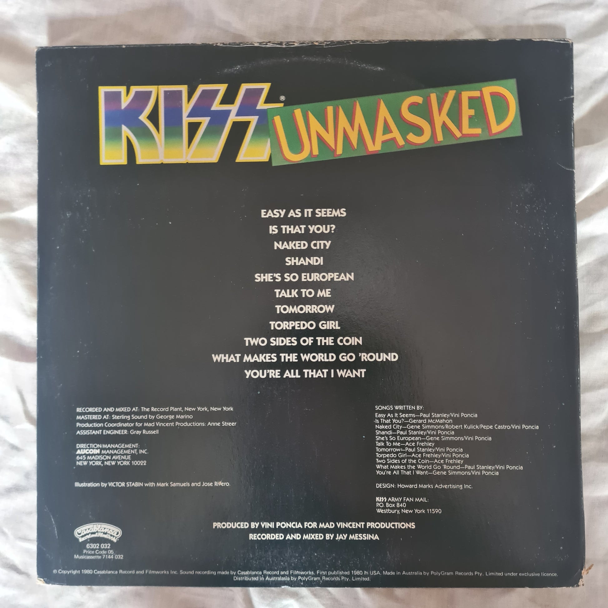 KISS - Unmasked - 1980 (Australian Pressing with Poster & KISS Army Form) - *RARE* Vinyl Record LP - Sound Hound Records