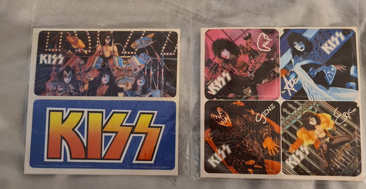 KISS AUCOIN MEMORABILIA 1980- x 2 Diamond Print Stickers original Australia only - Sound Hound Records