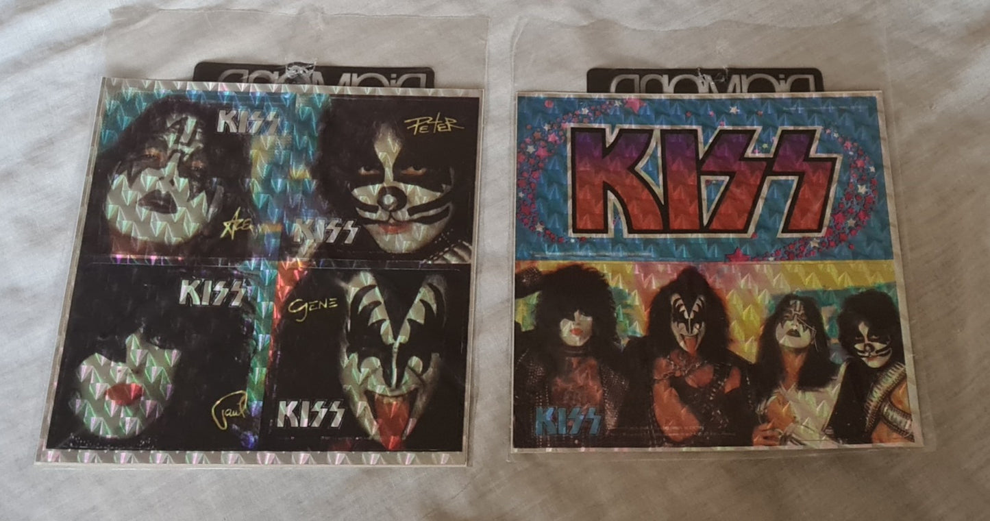 KISS AUCOIN MEMORABILIA 1980- x 2 Holographic RARE Diamond Print Stickers - Sound Hound Records