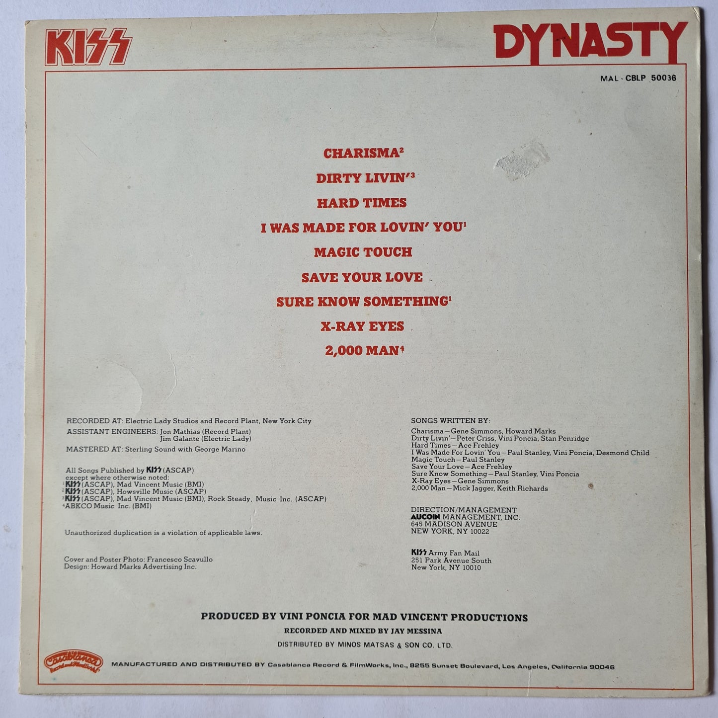 KISS – Dynasty - 1979 - (Greek Pressing) Vinyl Record LP - Sound Hound Records