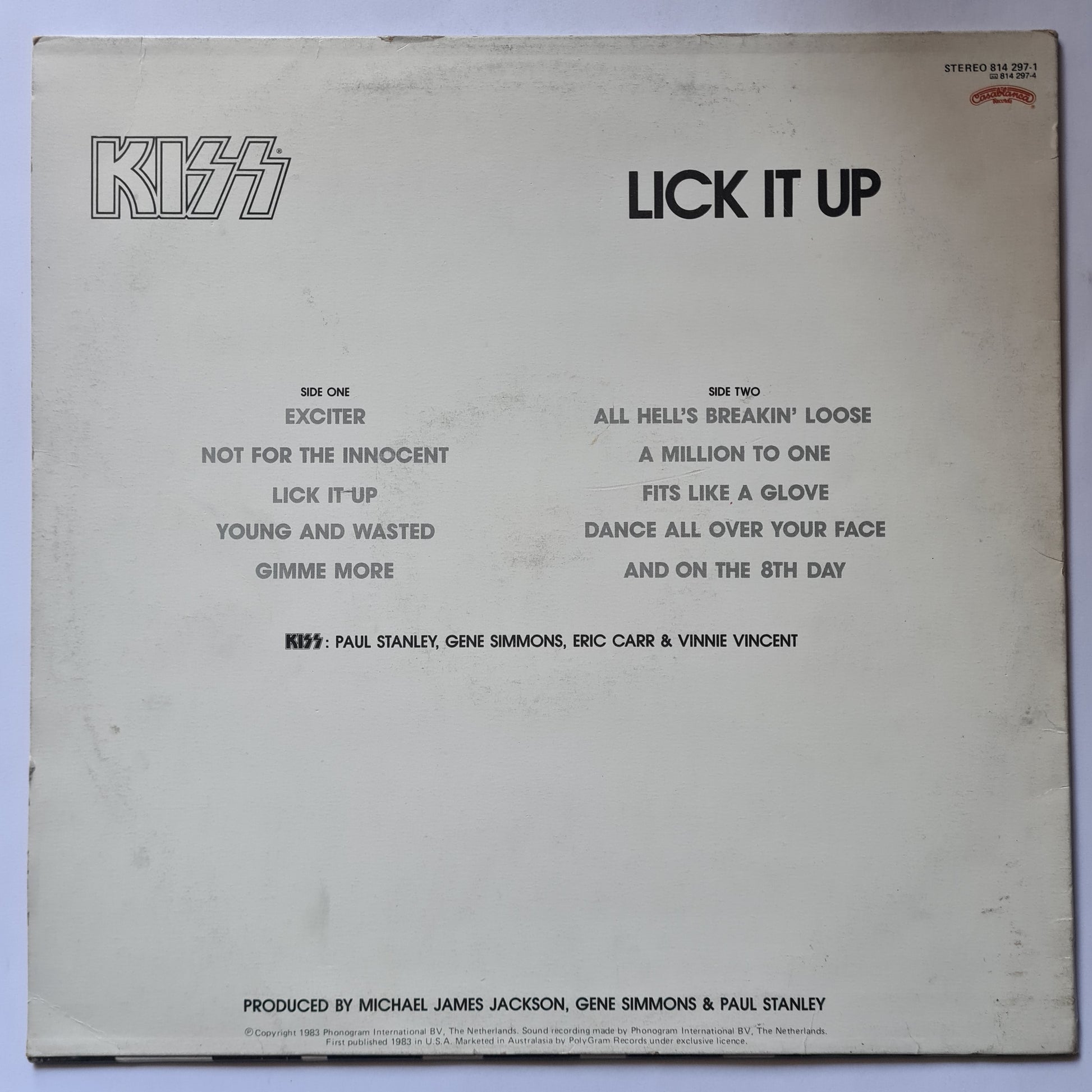 KISS – Lick It Up - 1983 Australasia pressing - Casablanca Label- Vinyl Record LP - Sound Hound Records