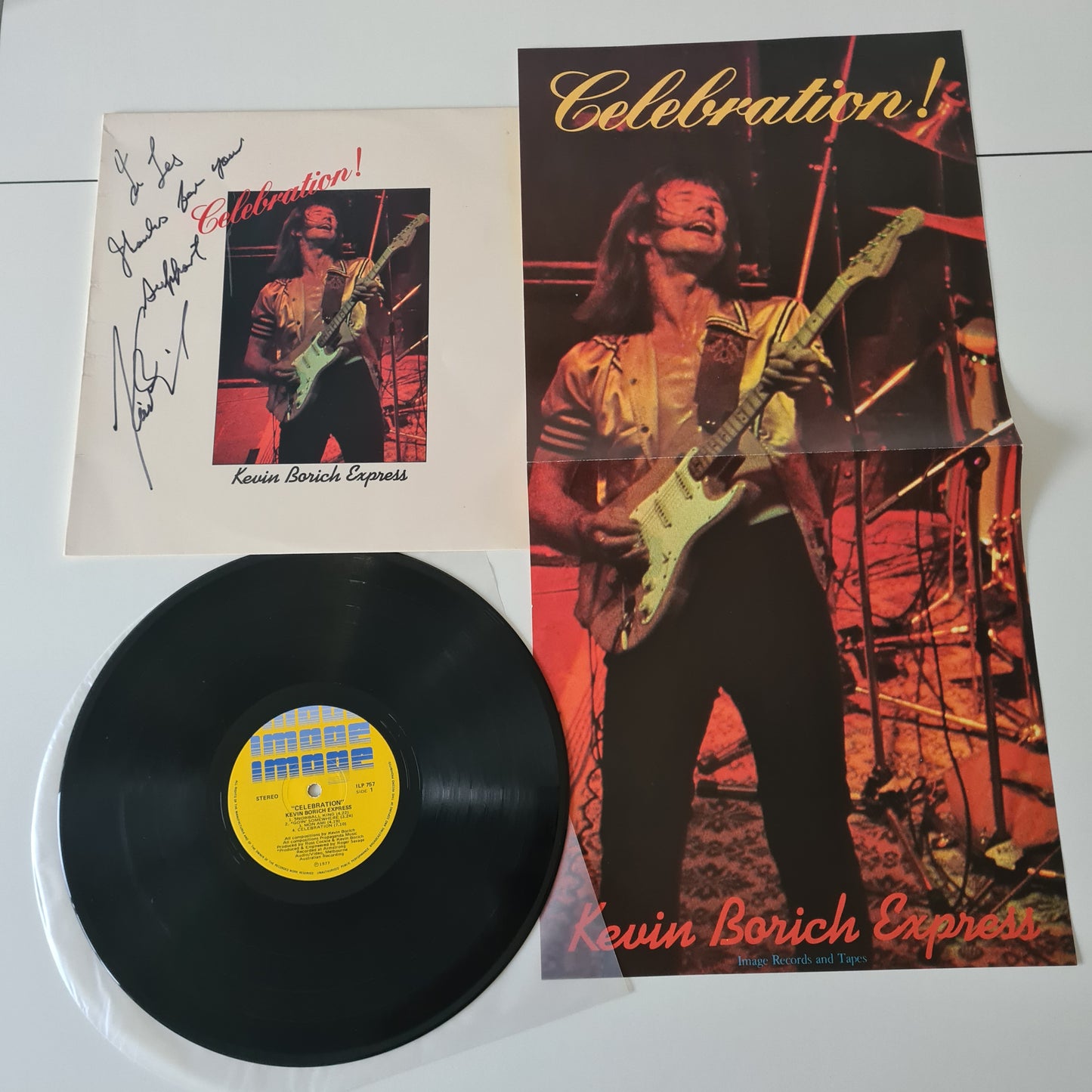 Kevin Borich Express – Celebration! - 1977 (SIGNED copy with Poster) - Vinyl Record LP (near mint) - Sound Hound Records