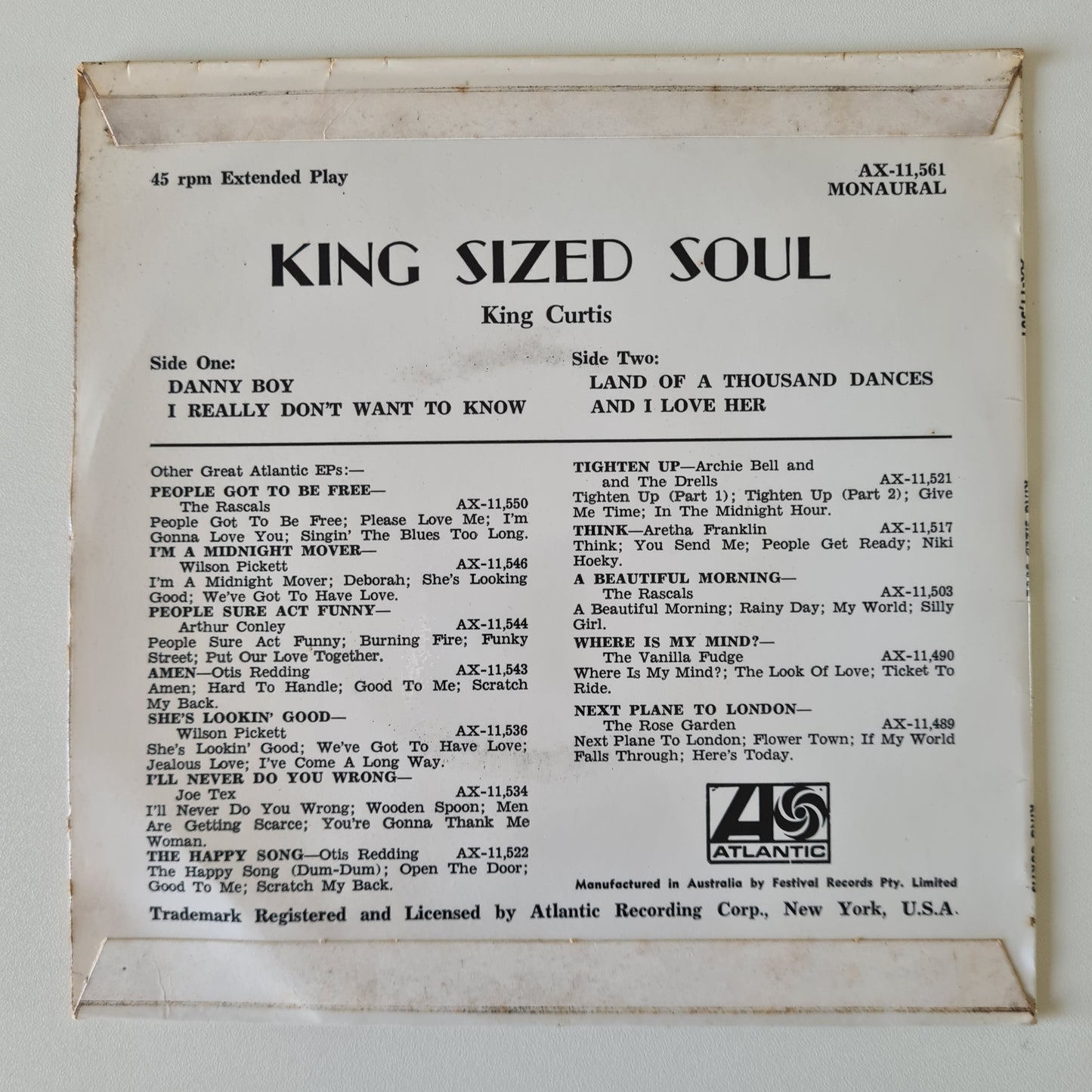King Curtis – King Sized Soul - 1969 - Vinyl Record 7" EP 45 - Sound Hound Records