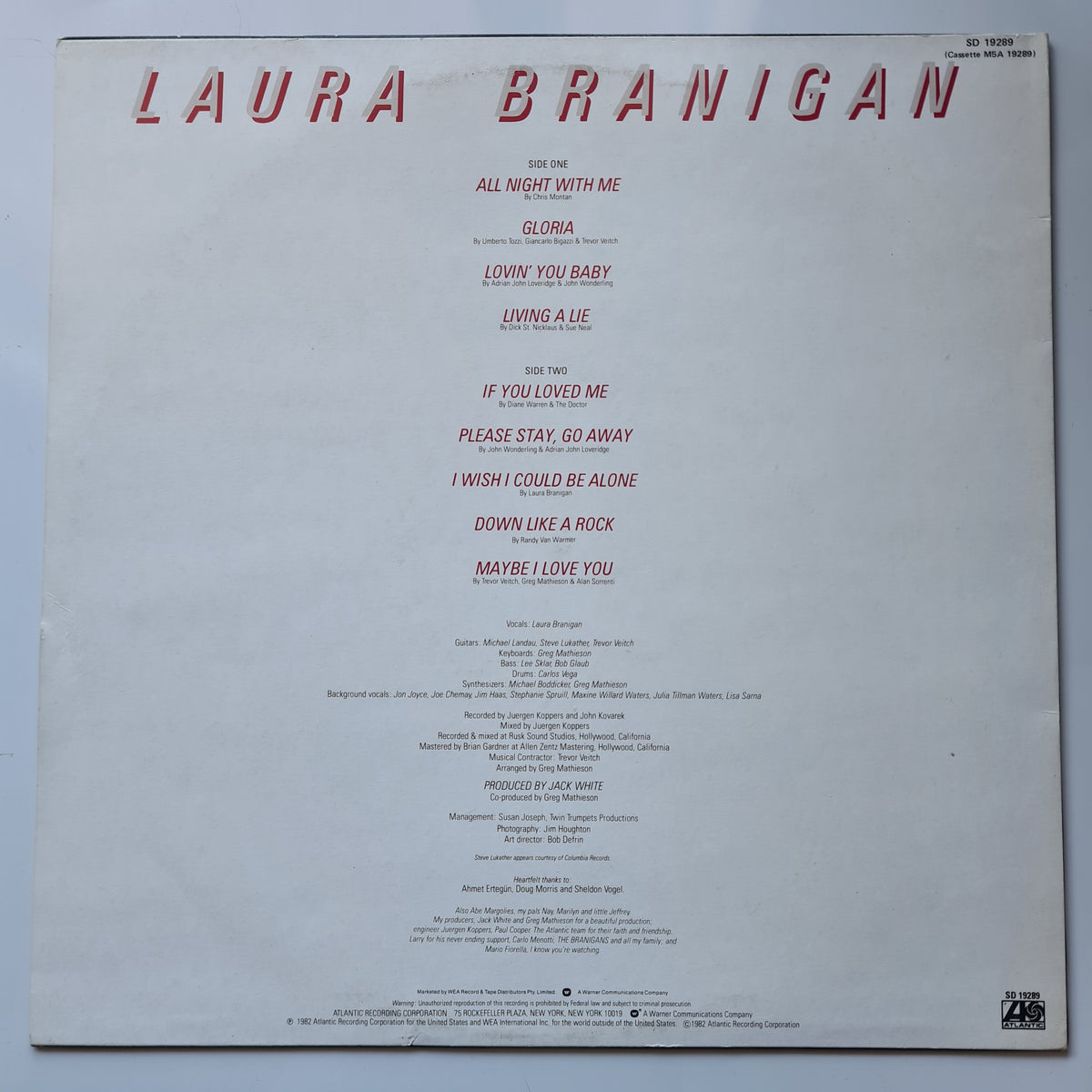 Laura Branigan – Branigan - 1982 - Vinyl Record LP - Sound Hound Records