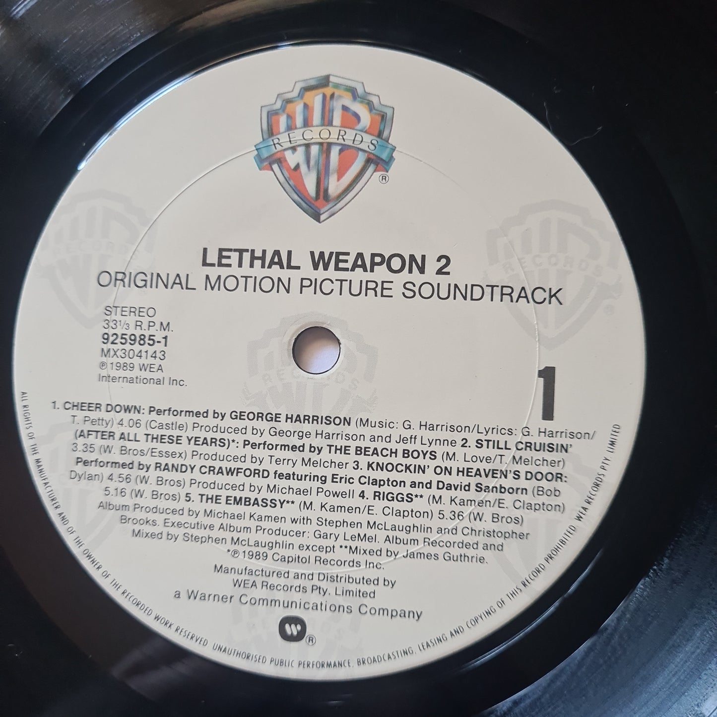 Lethal Weapon 2 (Eric Clapton, George Harrison) – Original Motion Picture Soundtrack - 1989 - Vinyl Record LP - Sound Hound Records