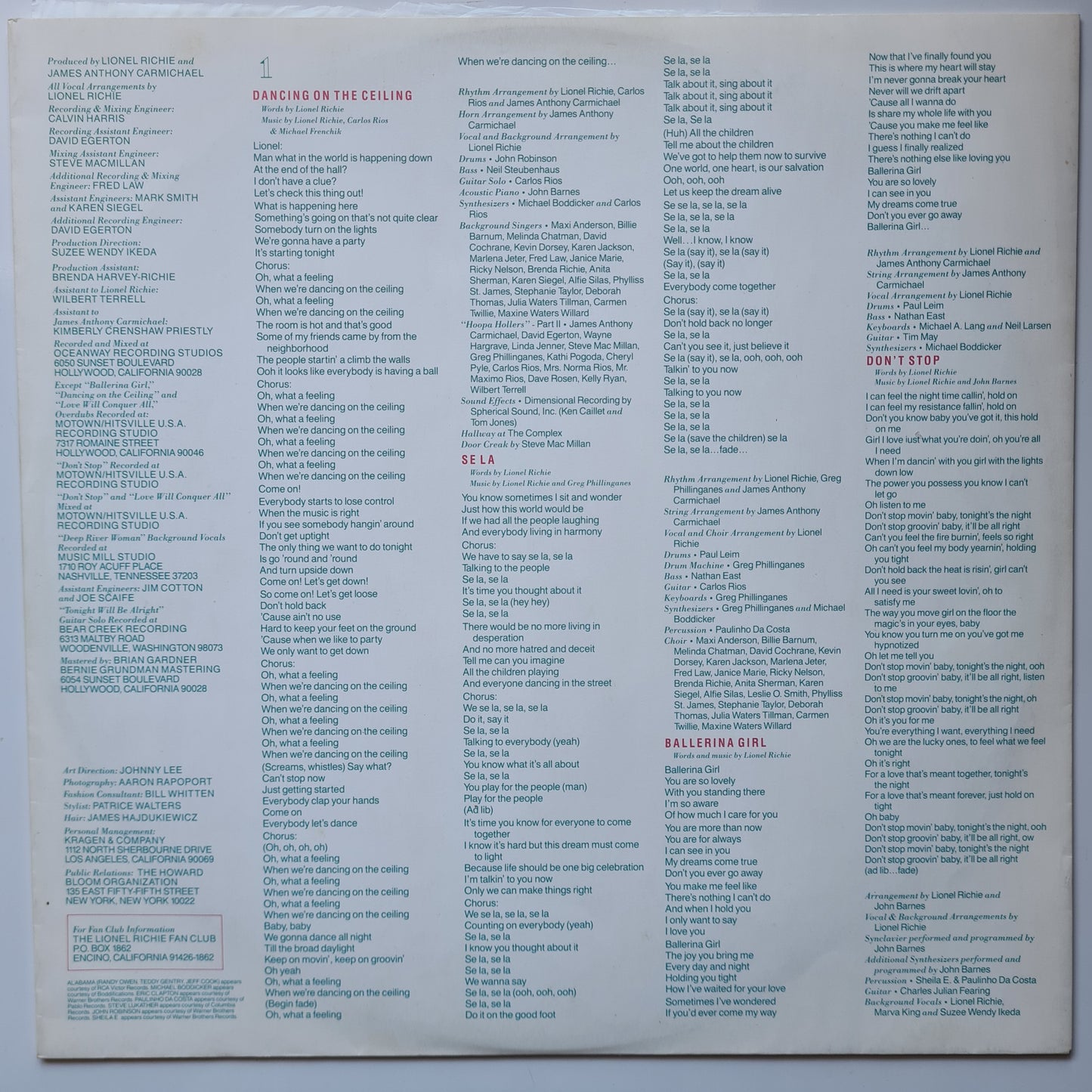 Lionel Richie – Dancing On The Ceiling - 1986 (Gatefold) - Vinyl Record LP - Sound Hound Records
