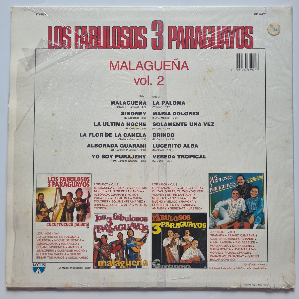 Los Fabulosos 3 Paraguayos – Los Fabulosos 3 Paraguayos Vol. 2 - Vinyl Record LP