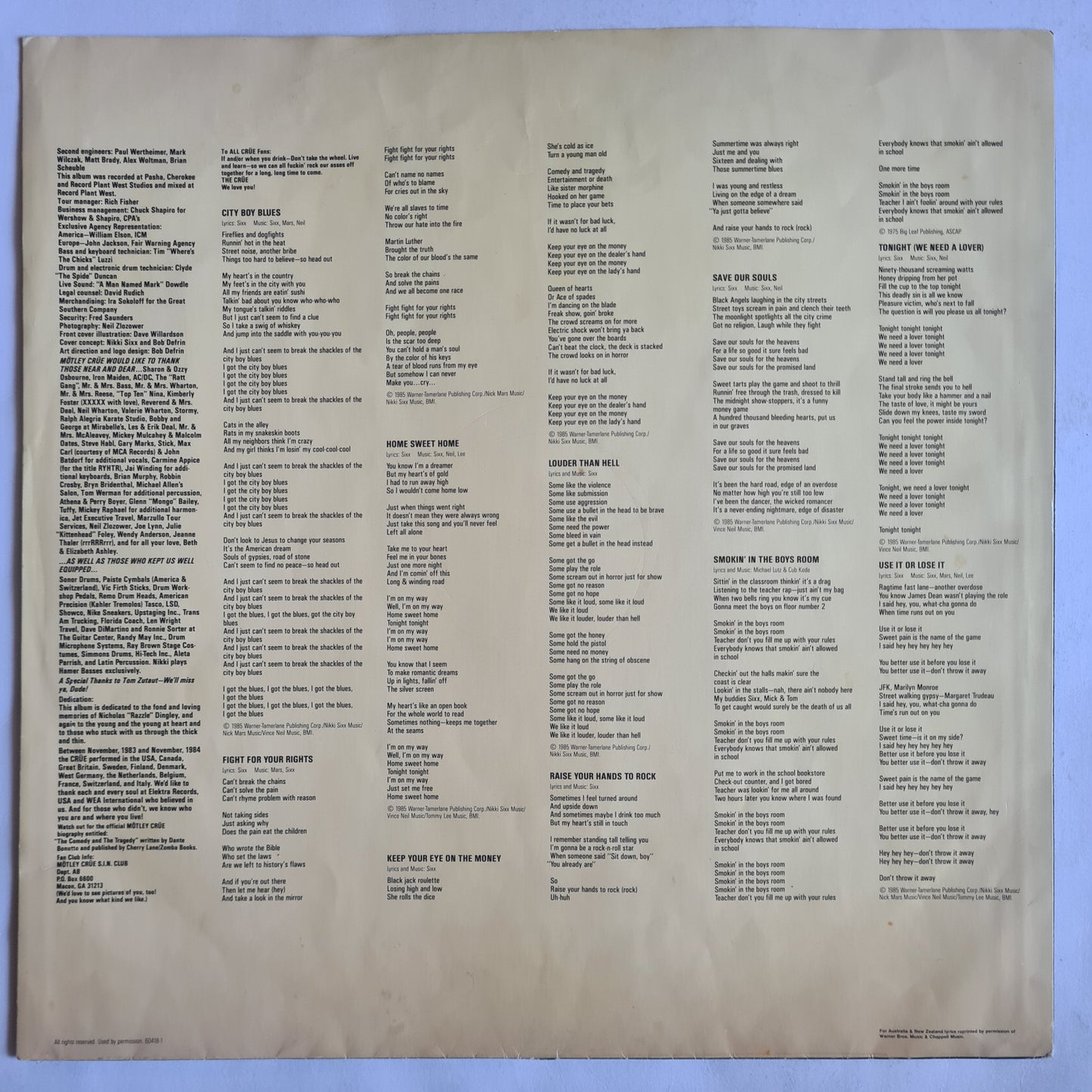 Mötley Crüe – Theatre Of Pain - 1985 (Australian Pressing) - Vinyl Record LP - Sound Hound Records
