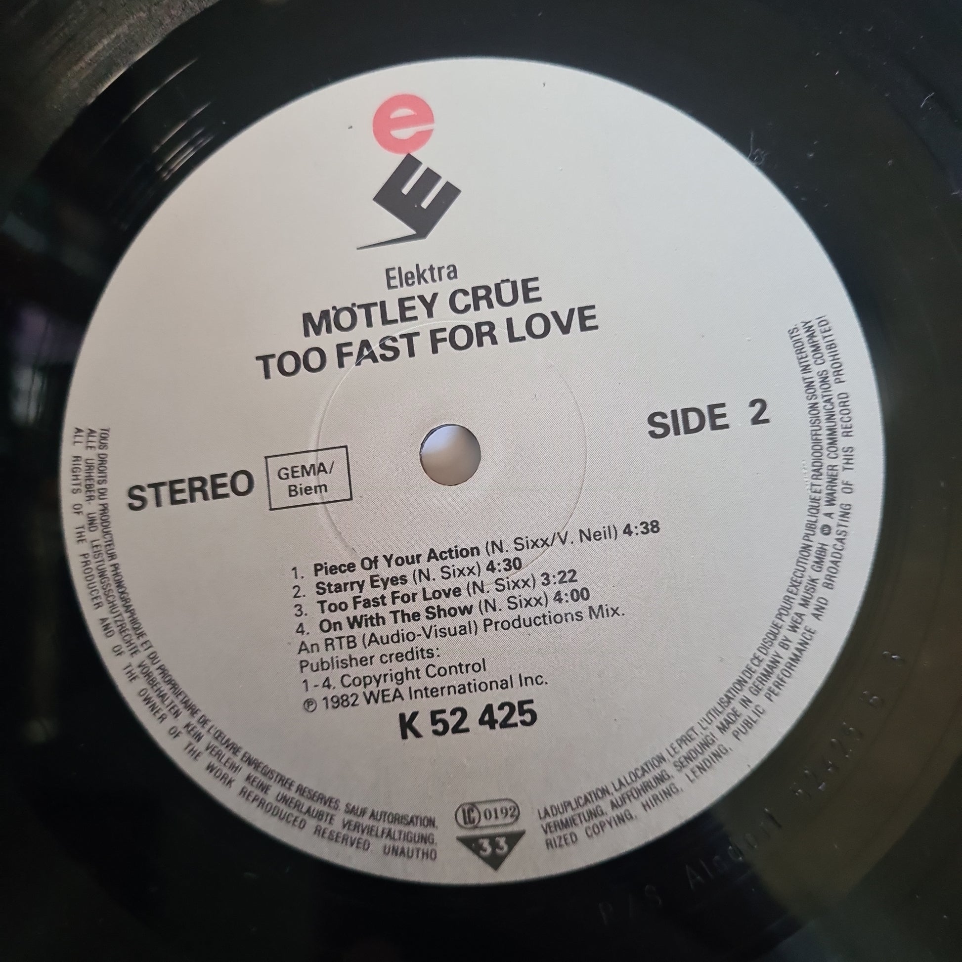 Mötley Crüe – Too Fast For Love - 1983 (German Pressing) - Vinyl Record LP - Sound Hound Records