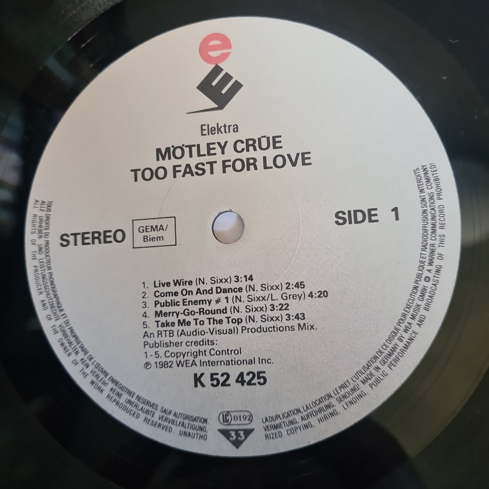 Mötley Crüe – Too Fast For Love - 1983 (German Pressing) - Vinyl Record LP - Sound Hound Records