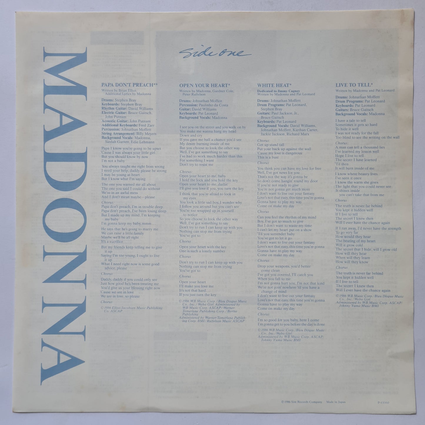 Madonna – True Blue - 1986 (Japanese Pressing) - Vinyl Record LP - Sound Hound Records
