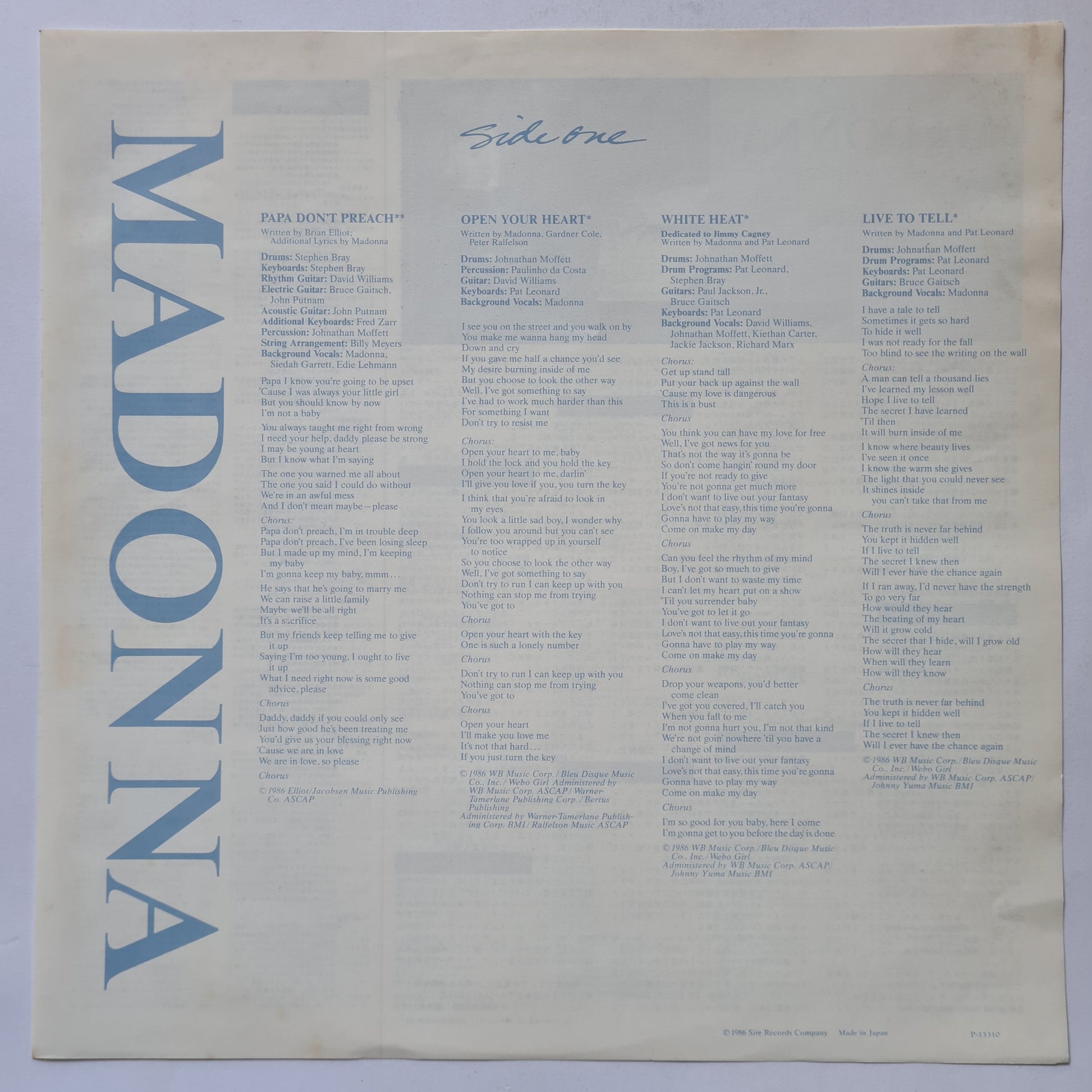 Madonna – True Blue - 1986 (Japanese Pressing) - Vinyl Record LP - Sound Hound Records