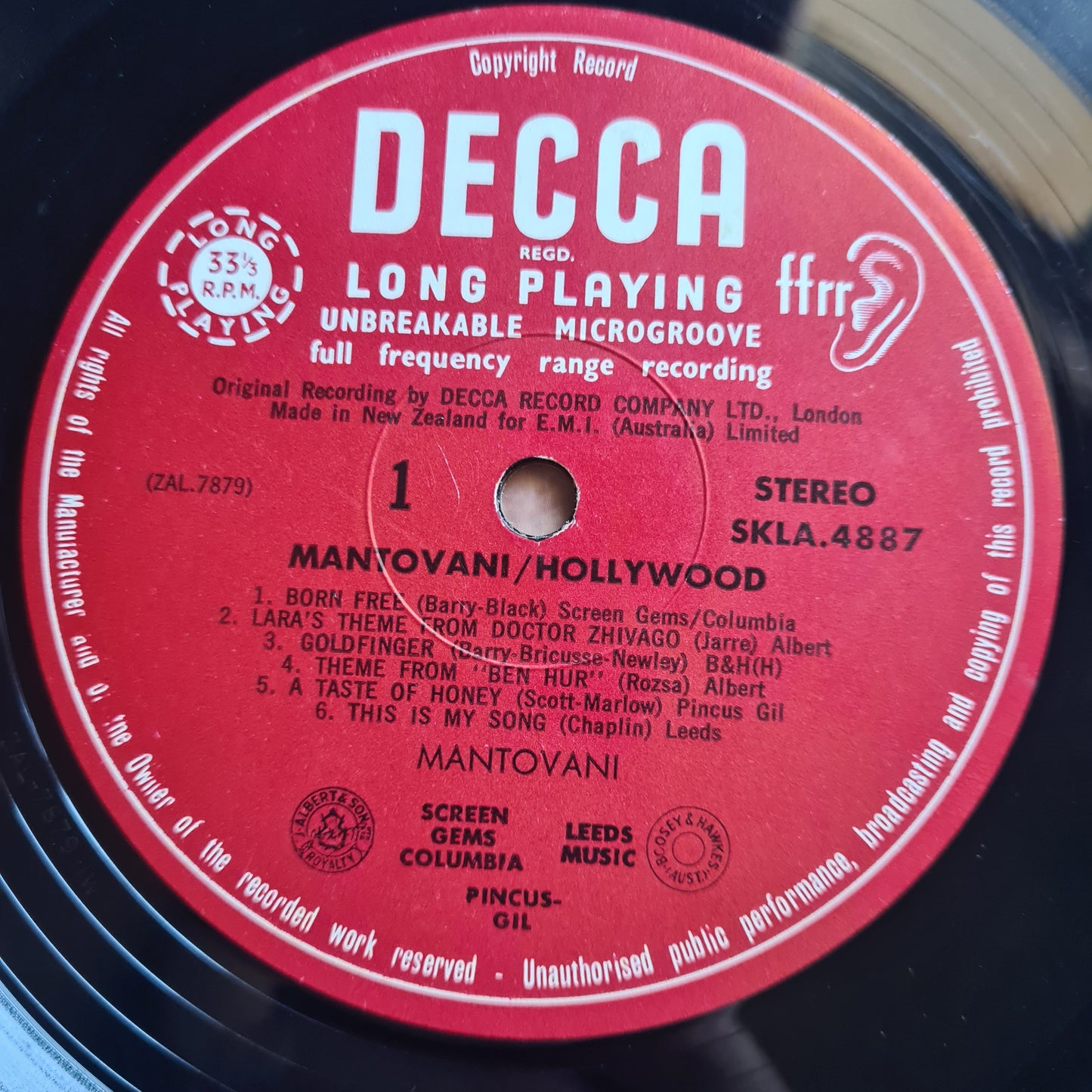 Mantiovani – Hollywood - 1967 - Vinyl Record LP - Sound Hound Records