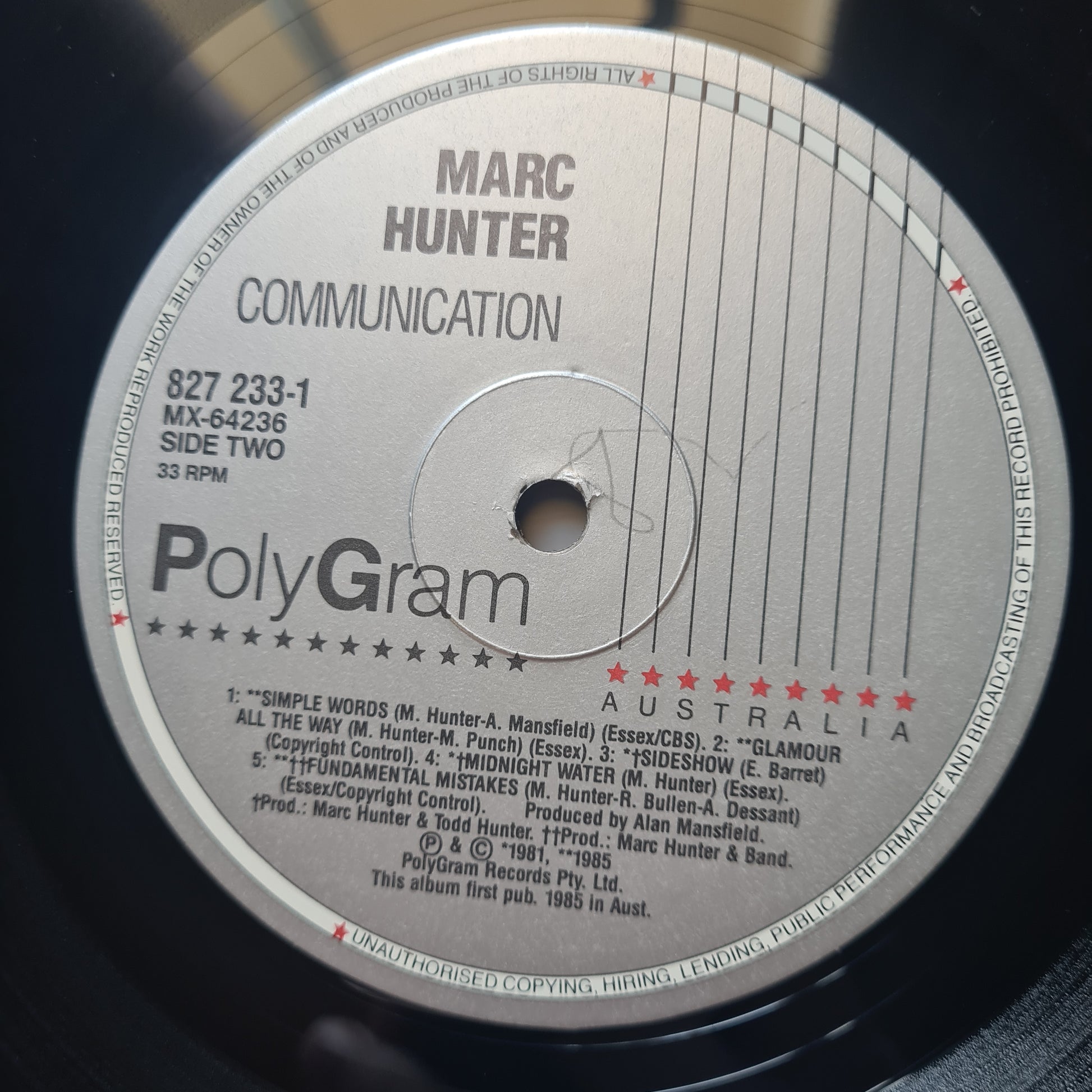 Marc Hunter (Dragon) – Communication - 1985 - Vinyl Record LP - Sound Hound Records