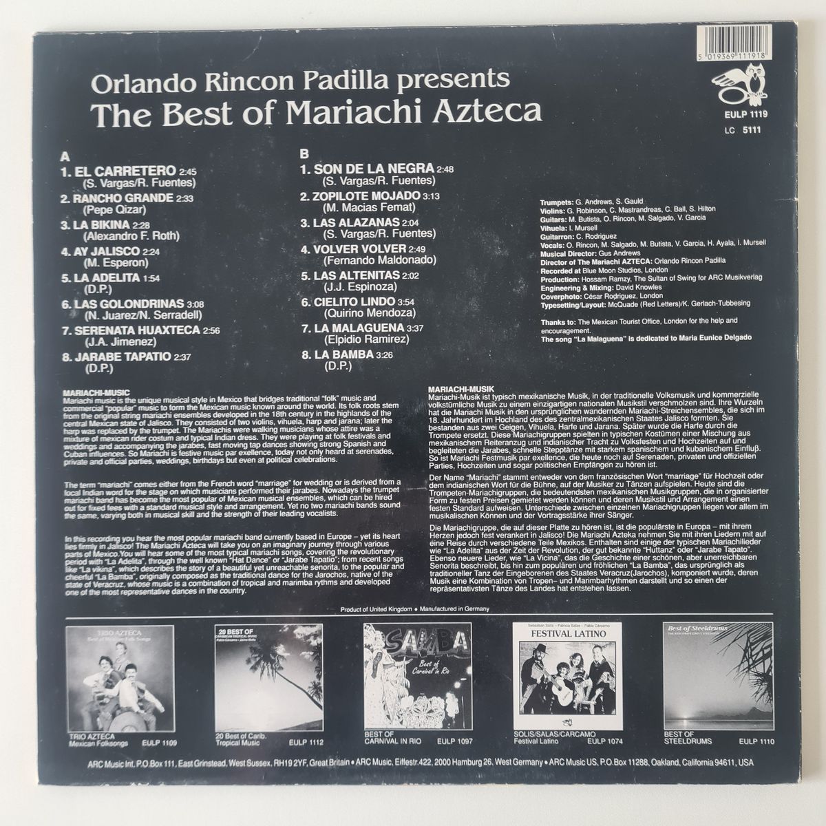 Mariachi Azteca – Best Of Mariachi Azteca - (Unknown Year- UK & Europe Pressing) - Vinyl Record LP