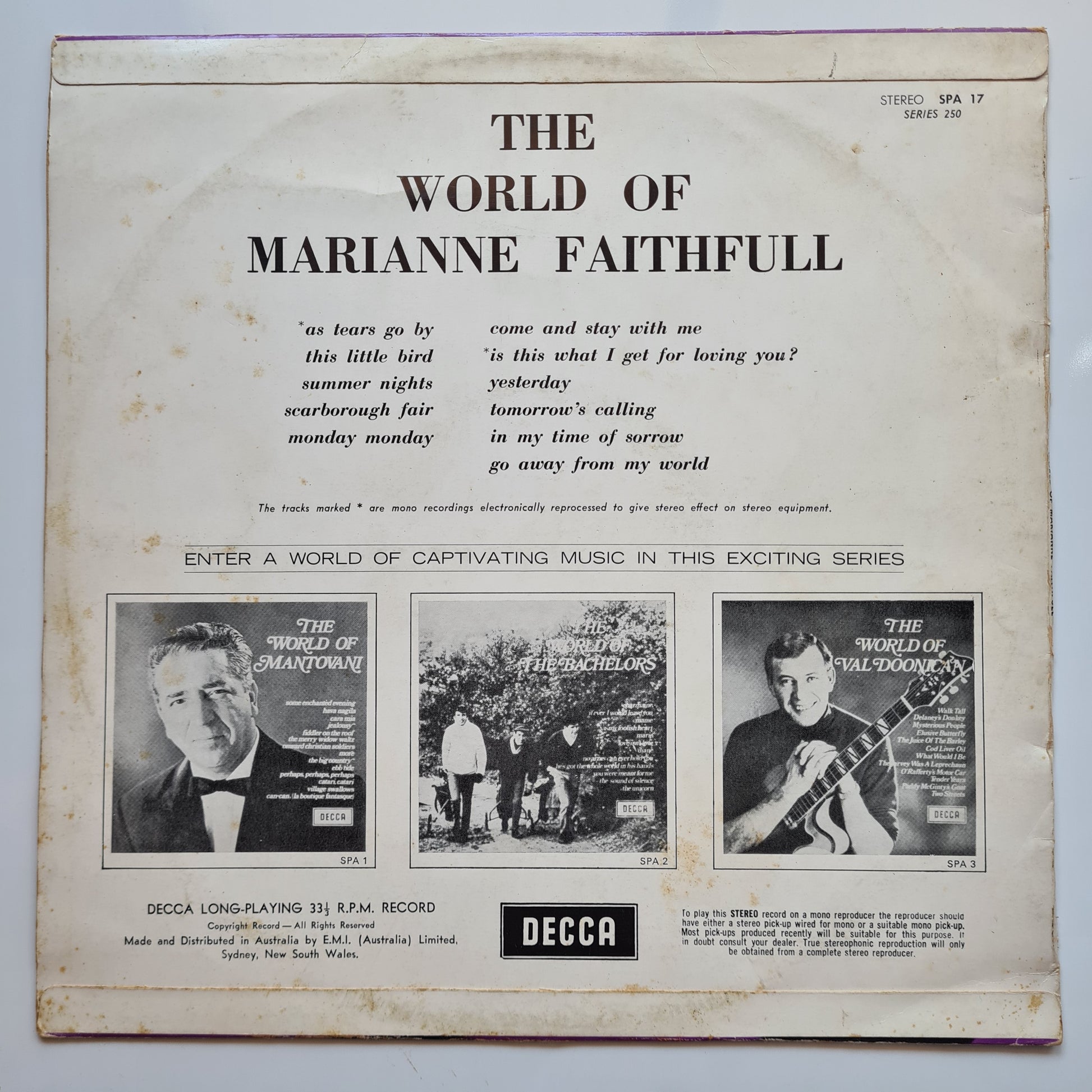 Marianne Faithfull – The World Of Marianne Faithfull - 1969 - Vinyl Record LP - Sound Hound Records