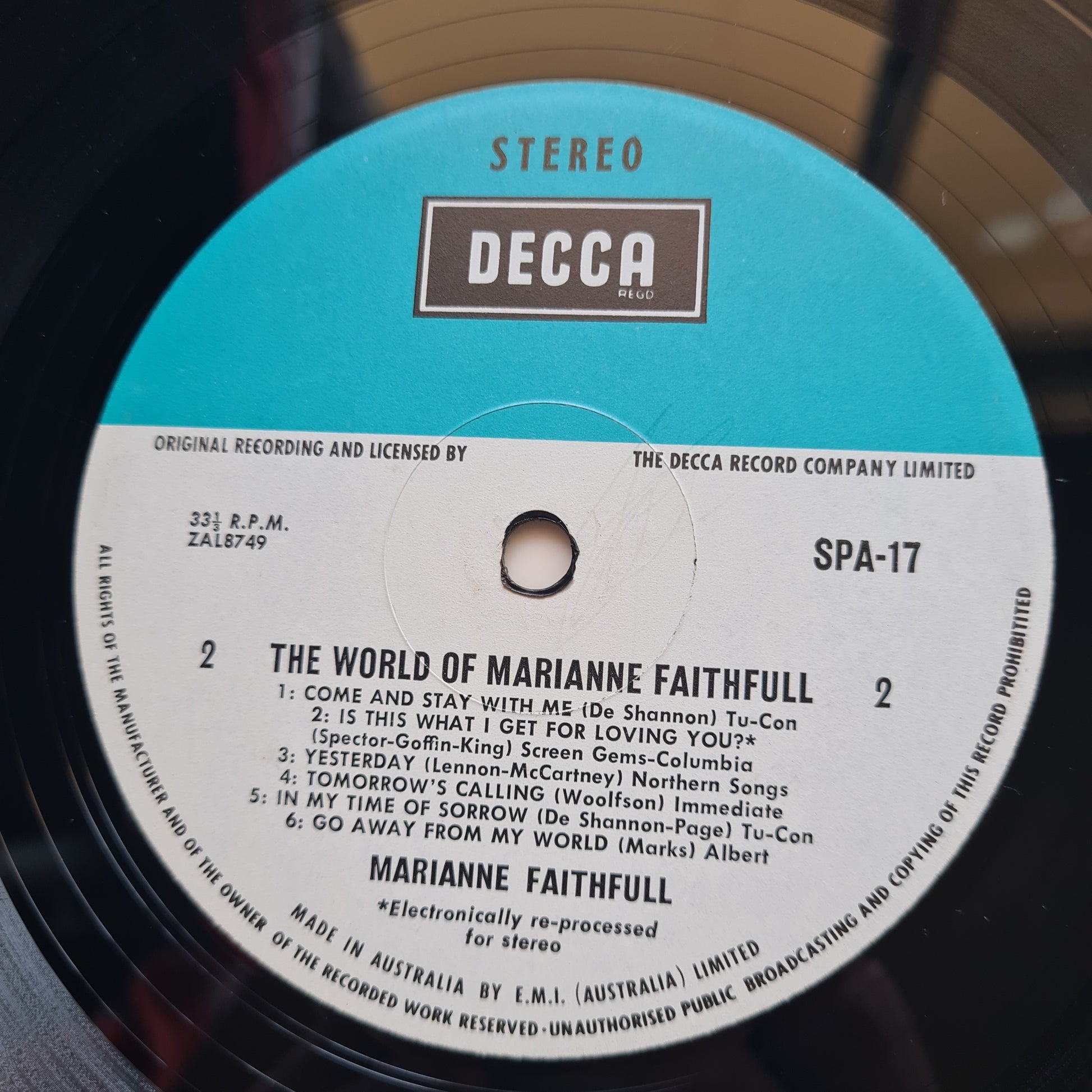 Marianne Faithfull – The World Of Marianne Faithfull - 1969 - Vinyl Record LP - Sound Hound Records