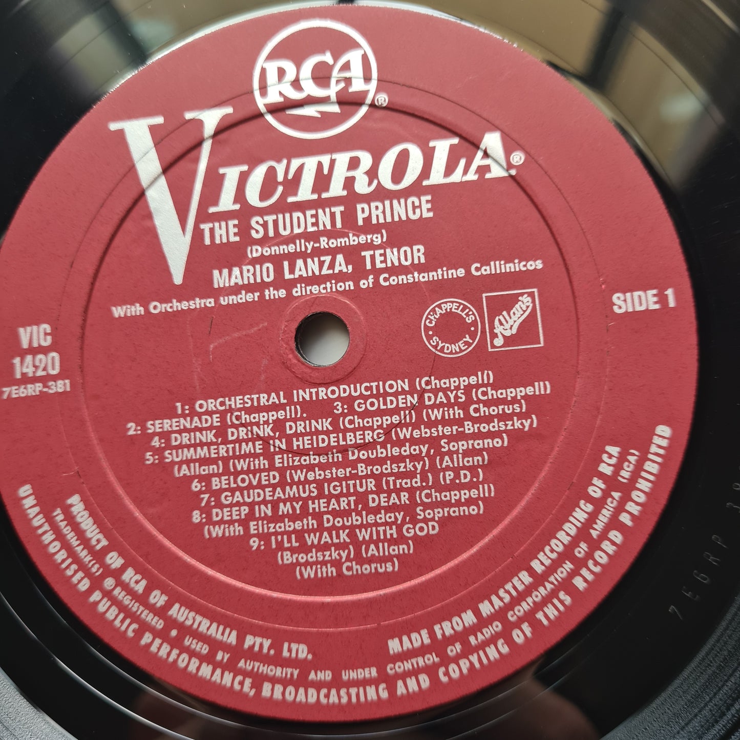Mario Lanza – Sings The Hit Songs From The Student Prince And Other Great Musical Comedies - 1954 - Vinyl Record LP - Sound Hound Records