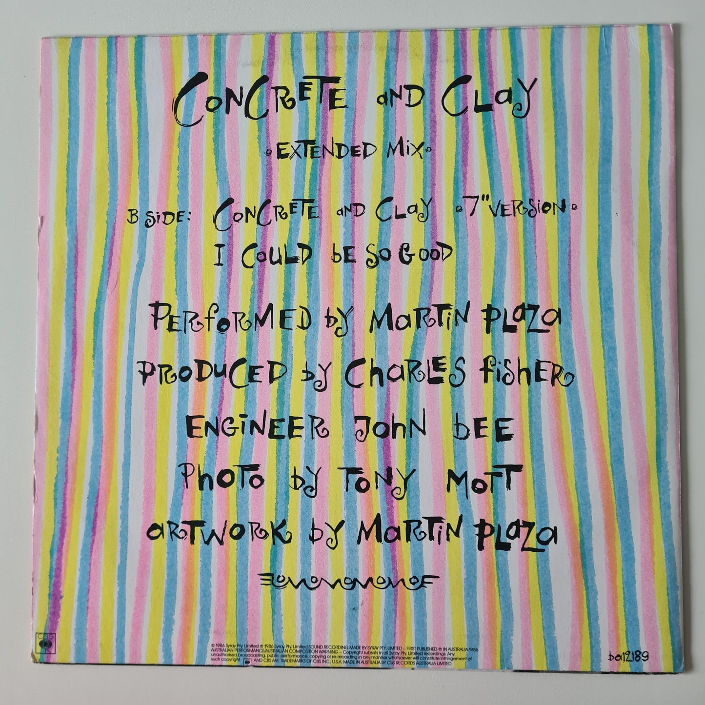 Martin Plaza (Mental As Anything) – Concrete & Clay - 1986 - Vinyl Record 12" Maxi Single - Sound Hound Records
