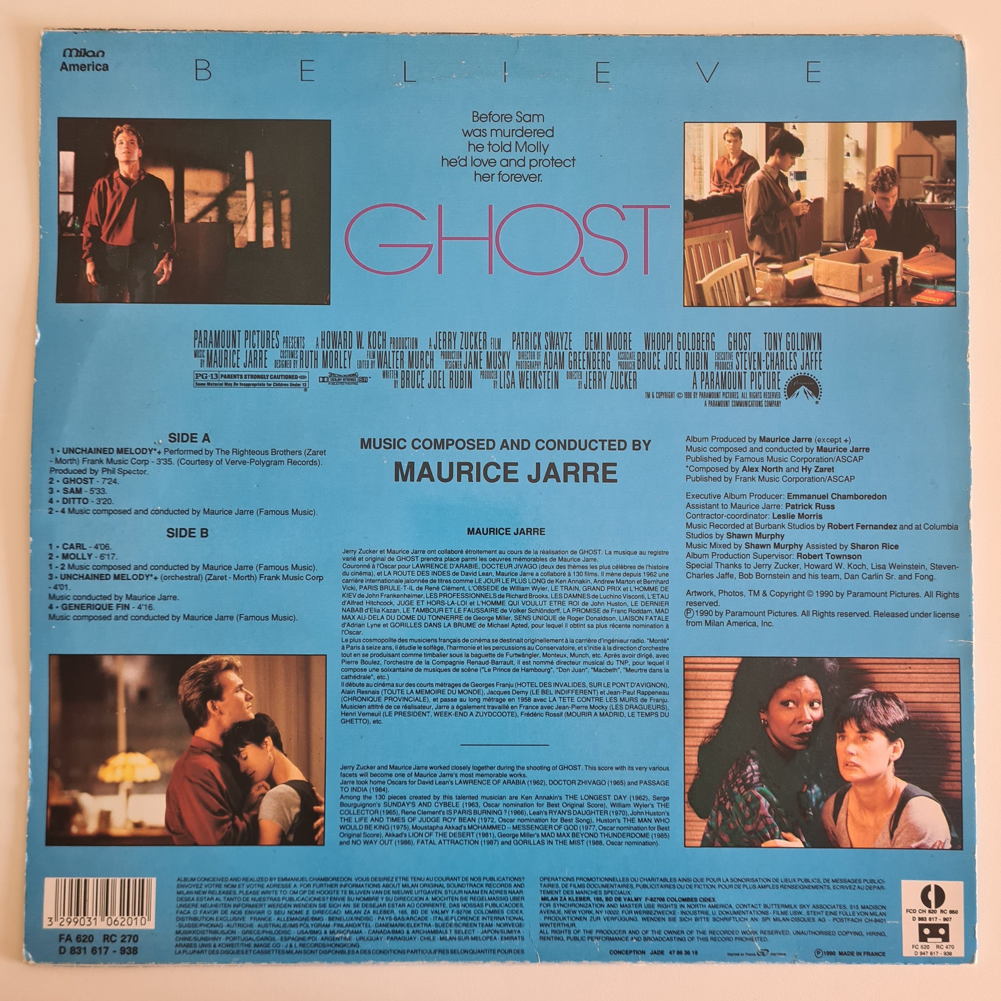 Maurice Jarre – Ghost (Original Motion Picture Soundtrack) - 1990 (French Pressing) - Vinyl Record LP - Sound Hound Records