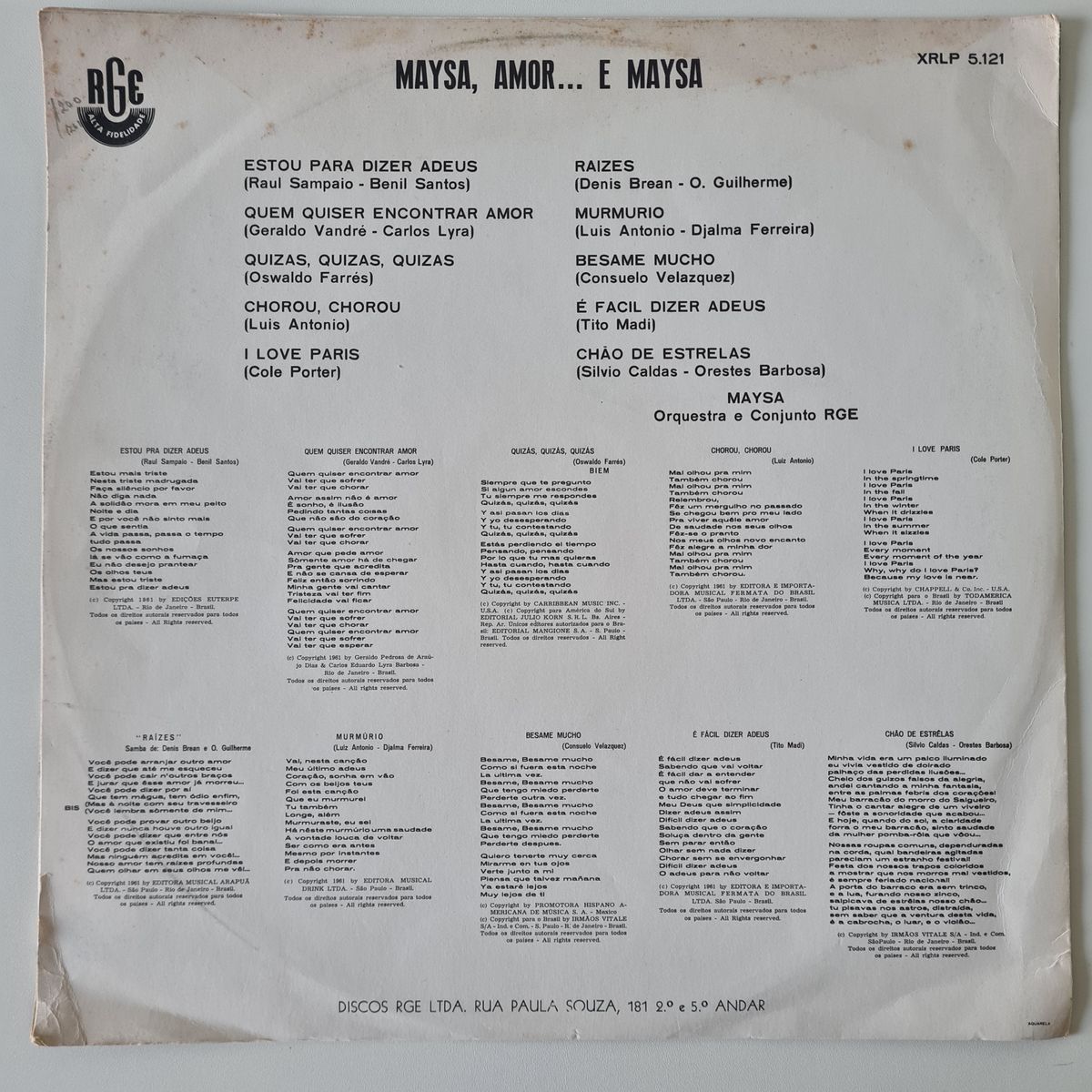 Maysa – Maysa, Amor... E Maysa - 1961 (First MONO Pressing) - Vinyl Record LP