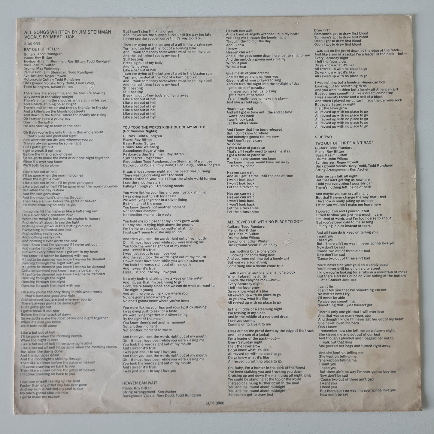 Meat Loaf – Bat Out Of Hell - 1977 (Australian Pressing) - Vinyl Record LP - Sound Hound Records