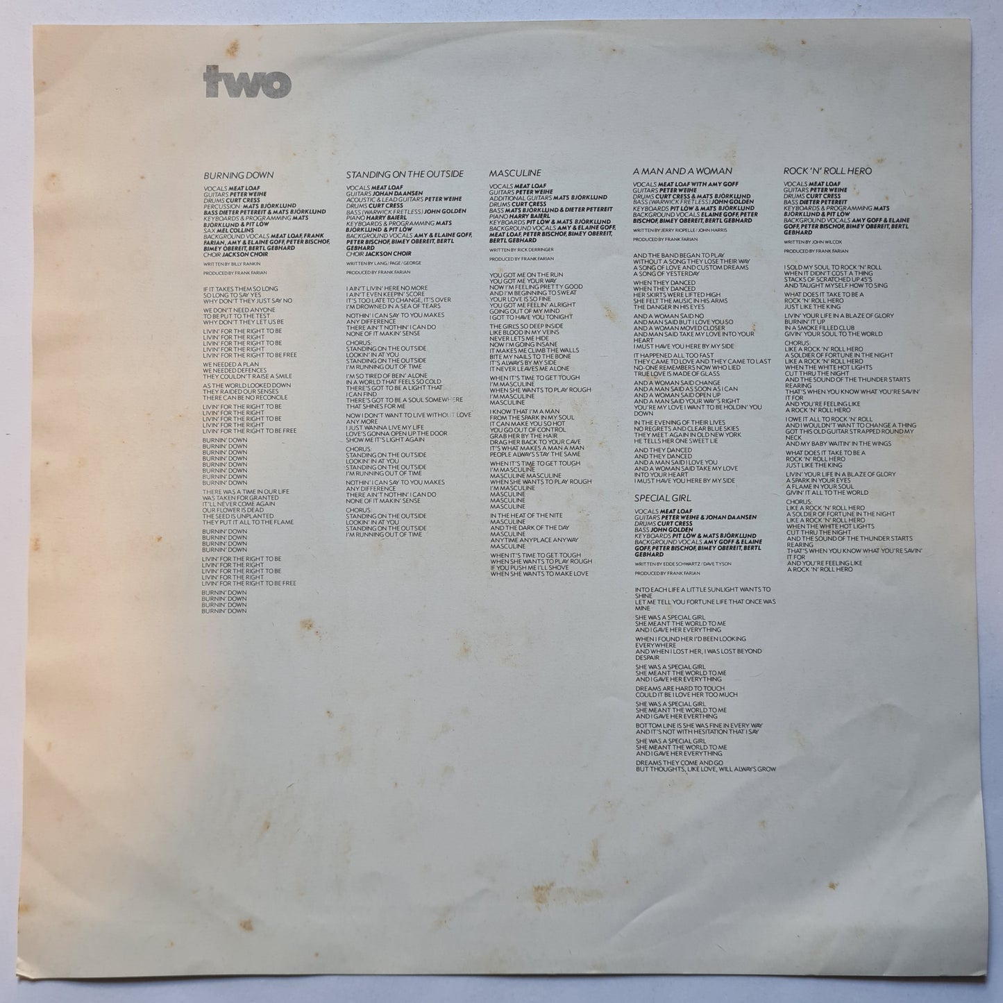 Meat Loaf – Blind Before I Stop - 1986 - Vinyl Record LP - Sound Hound Records