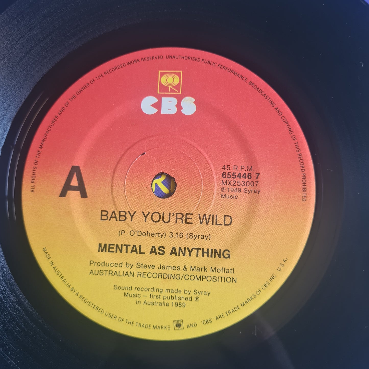 Mental As Anything – Baby You're Wild - 1989 - Vinyl Record 7" Single - 45 RPM - Sound Hound Records