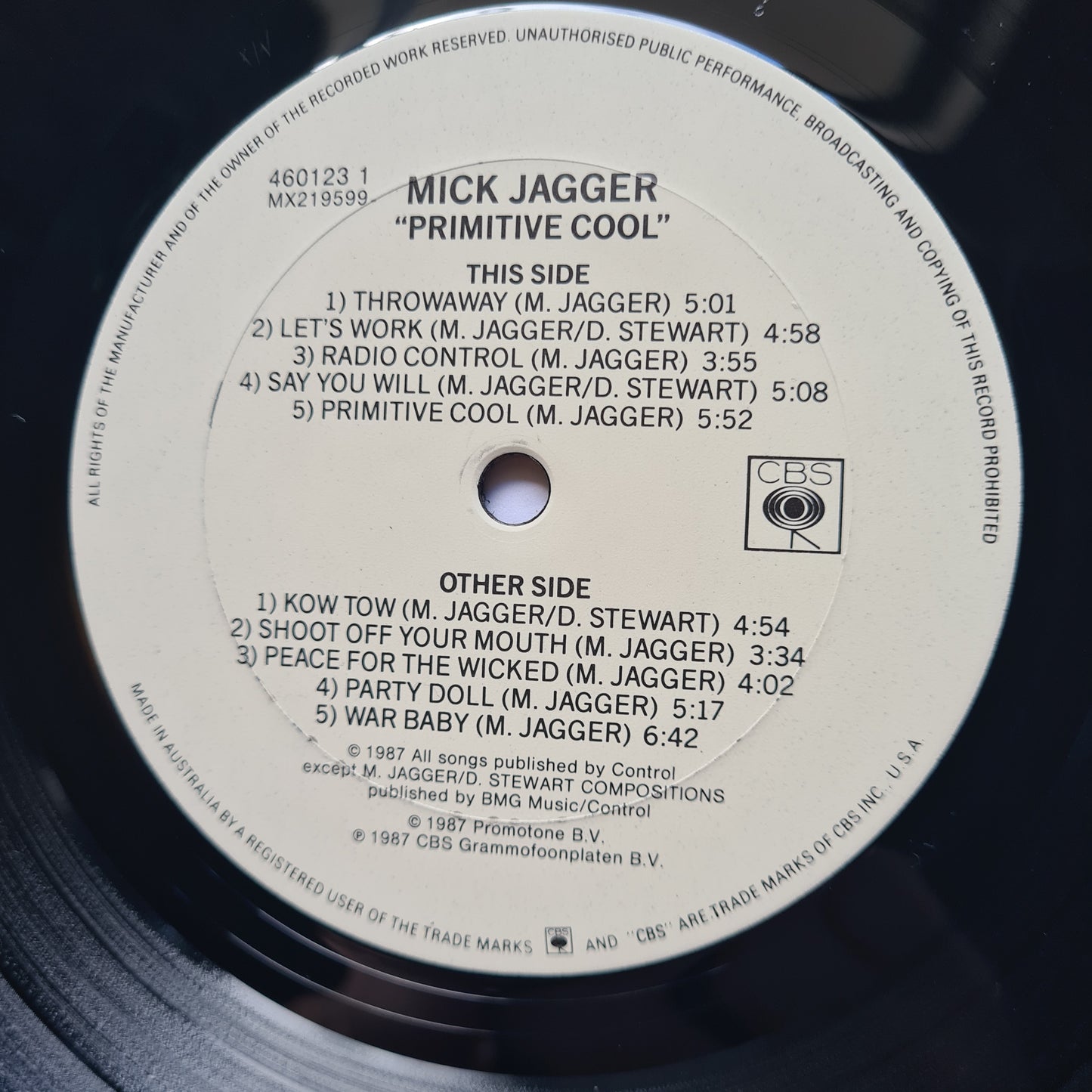 Mick Jagger – Primitive Cool - 1987 - Vinyl Record LP - Sound Hound Records
