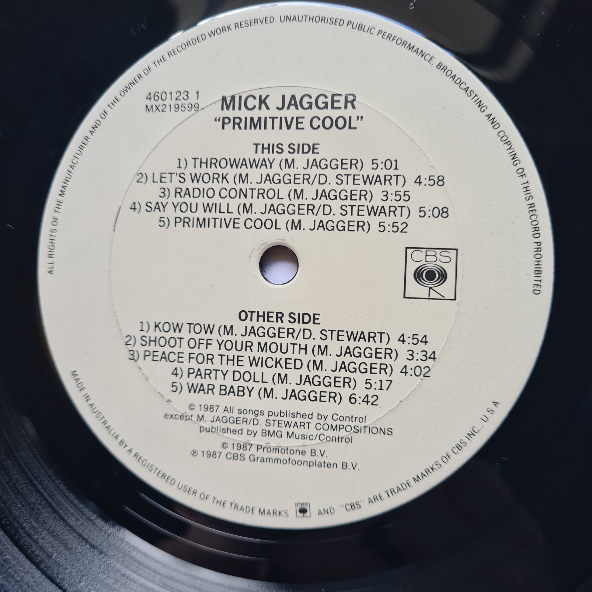 Mick Jagger – Primitive Cool - 1987 - Vinyl Record LP - Sound Hound Records