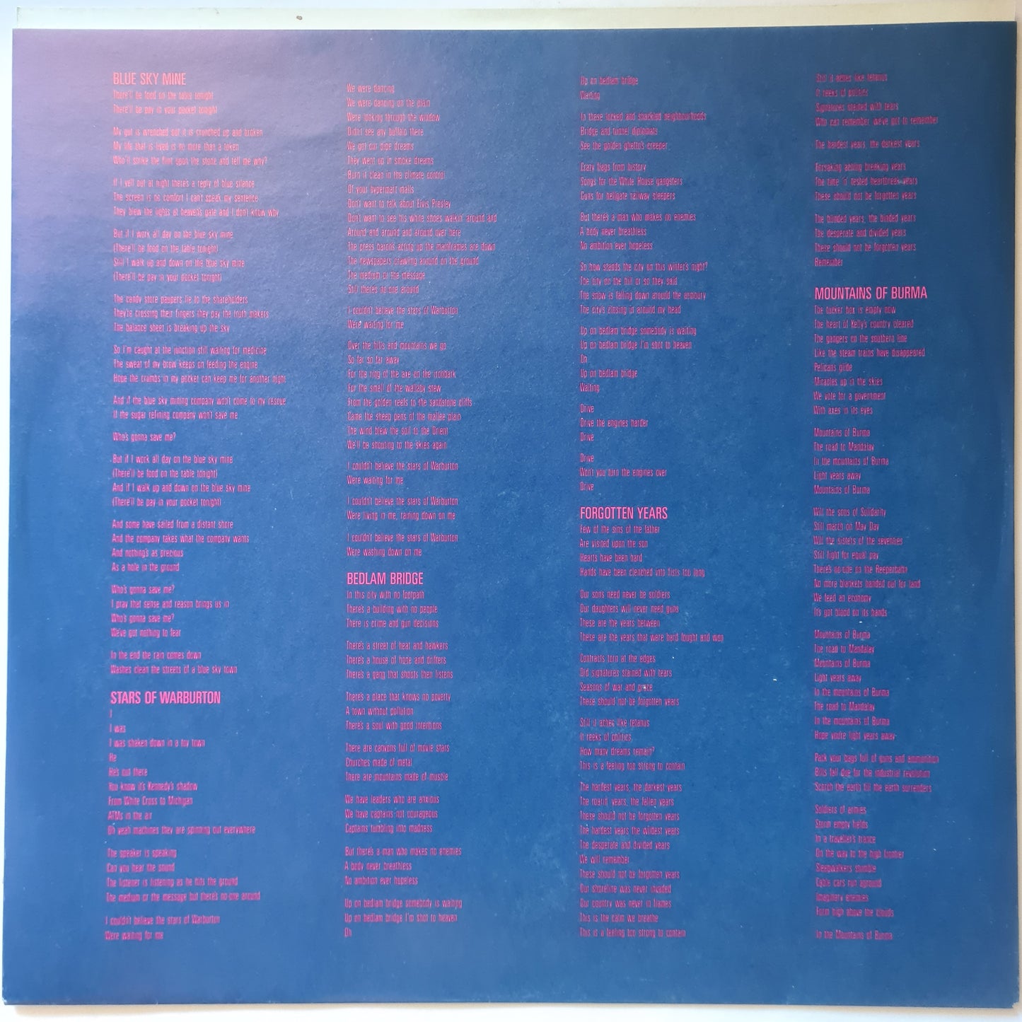 Midnight Oil – Blue Sky Mining - 1990 - Vinyl Record LP (Near Mint) - Sound Hound Records