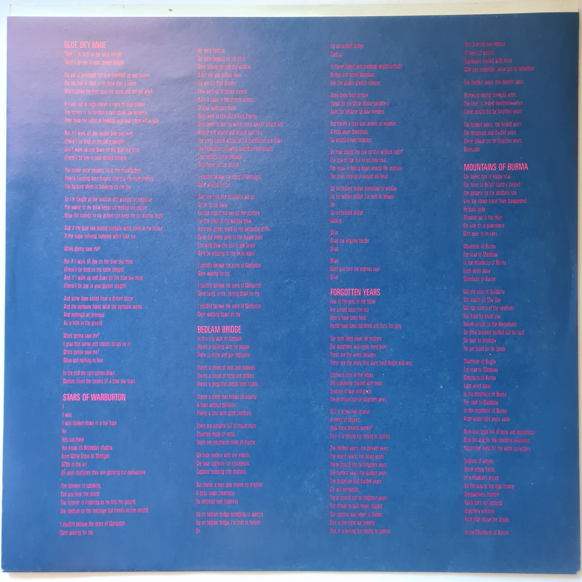 Midnight Oil – Blue Sky Mining - 1990 - Vinyl Record LP (Near Mint) - Sound Hound Records