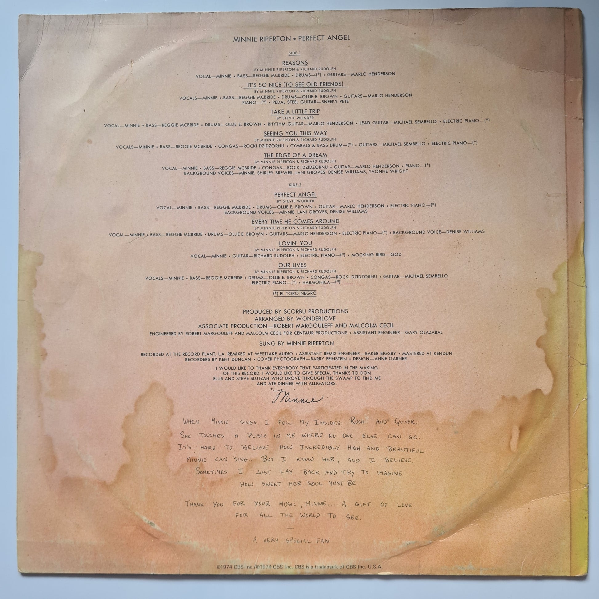 Minnie Riperton – Perfect Angel - 1974 - Vinyl Record LP - Sound Hound Records