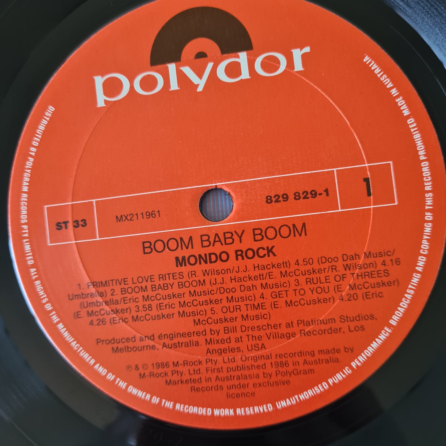 Mondo Rock – Boom Baby Boom - 1986 - Vinyl Record LP - Sound Hound Records