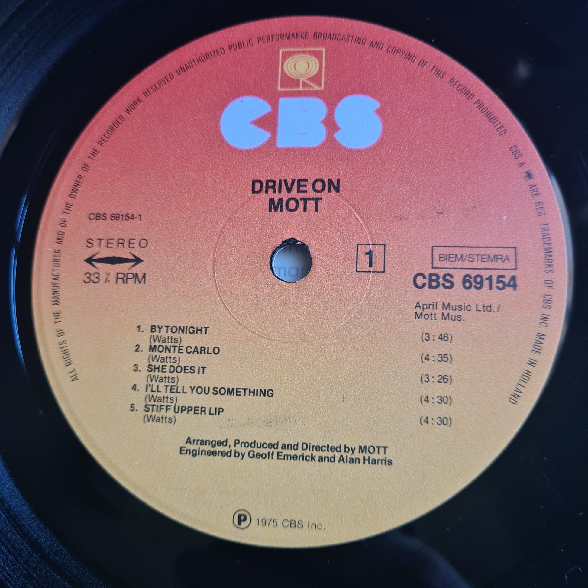 Mott – Drive On - 1975 - Vinyl Record LP - Sound Hound Records