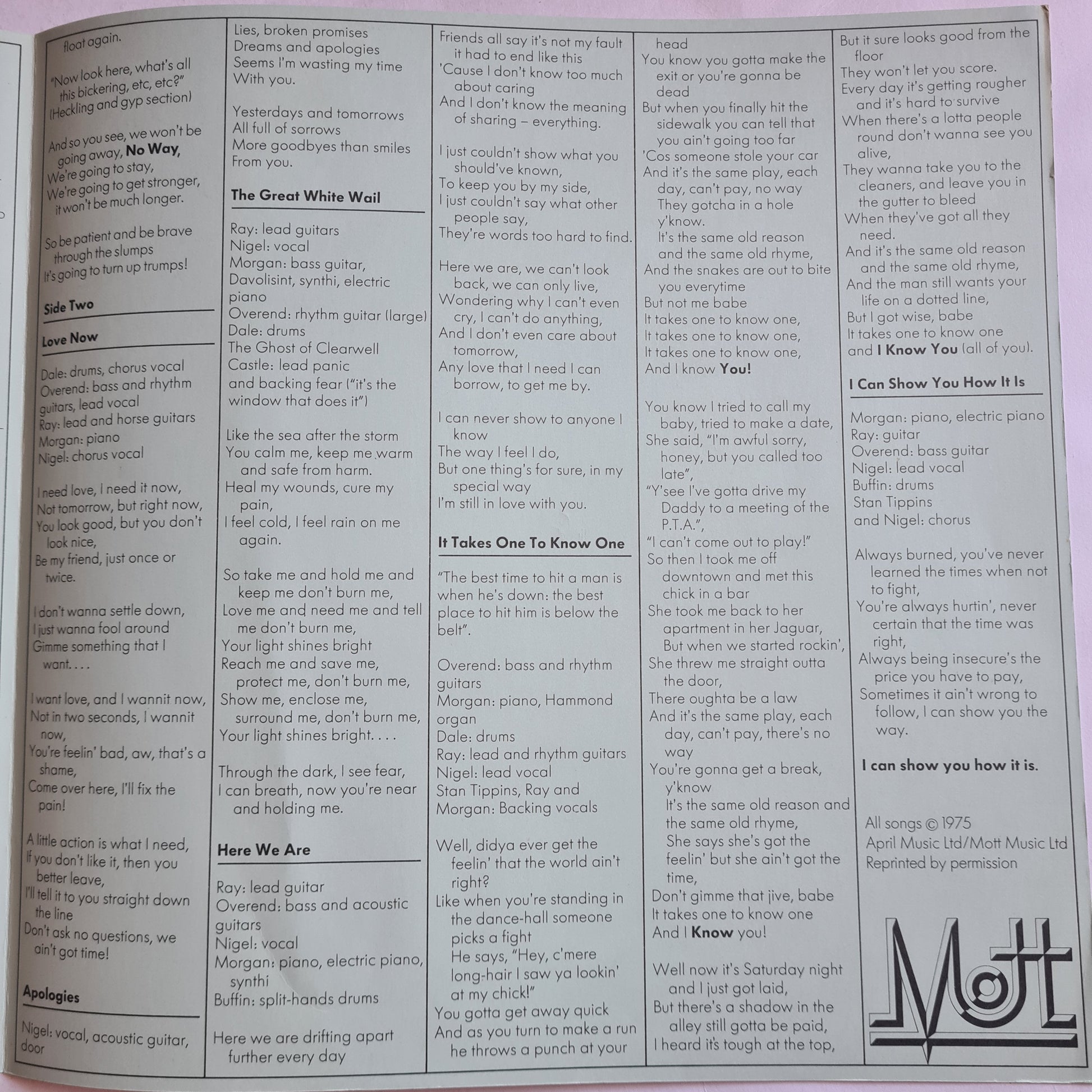 Mott – Drive On - 1975 - Vinyl Record LP - Sound Hound Records