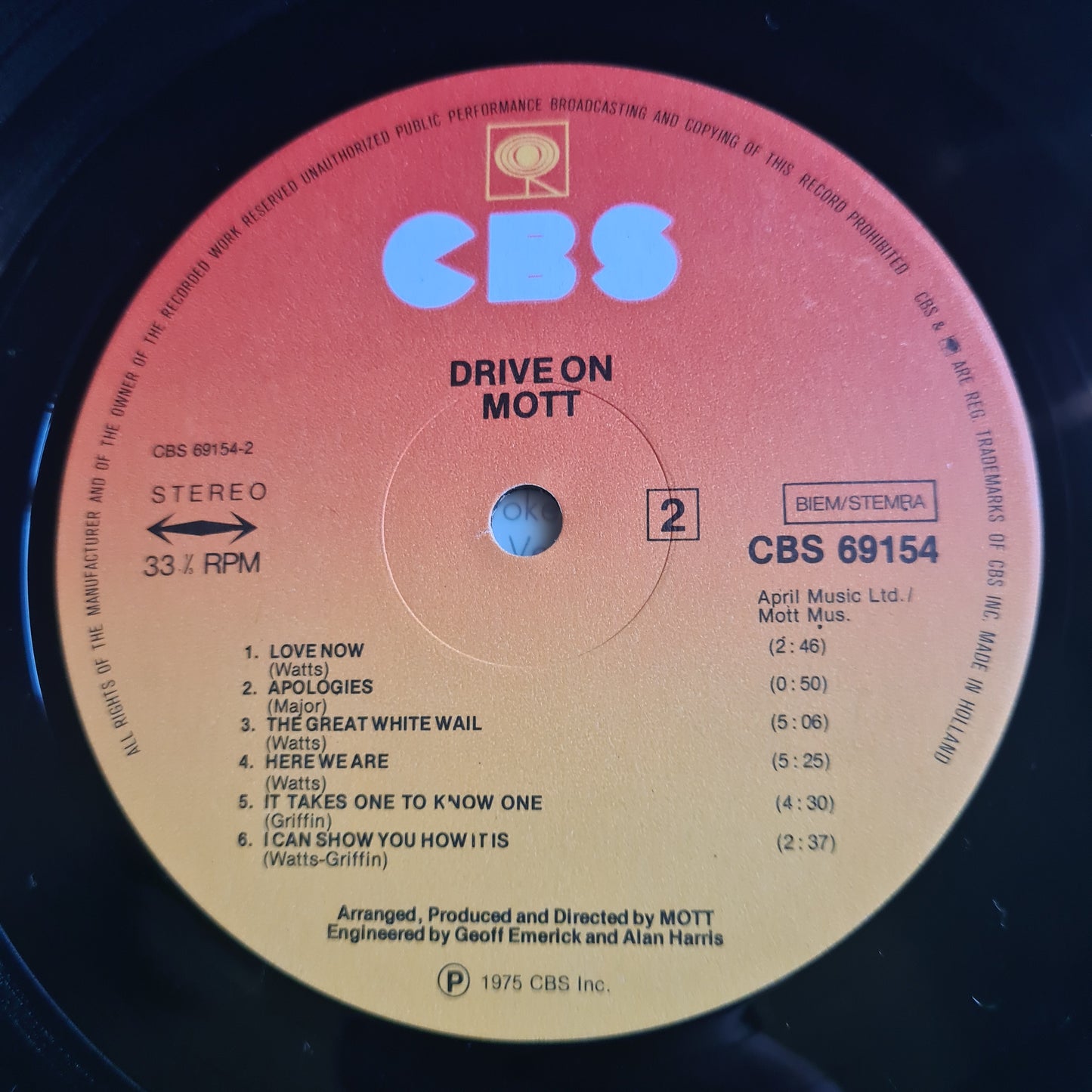 Mott – Drive On - 1975 - Vinyl Record LP - Sound Hound Records