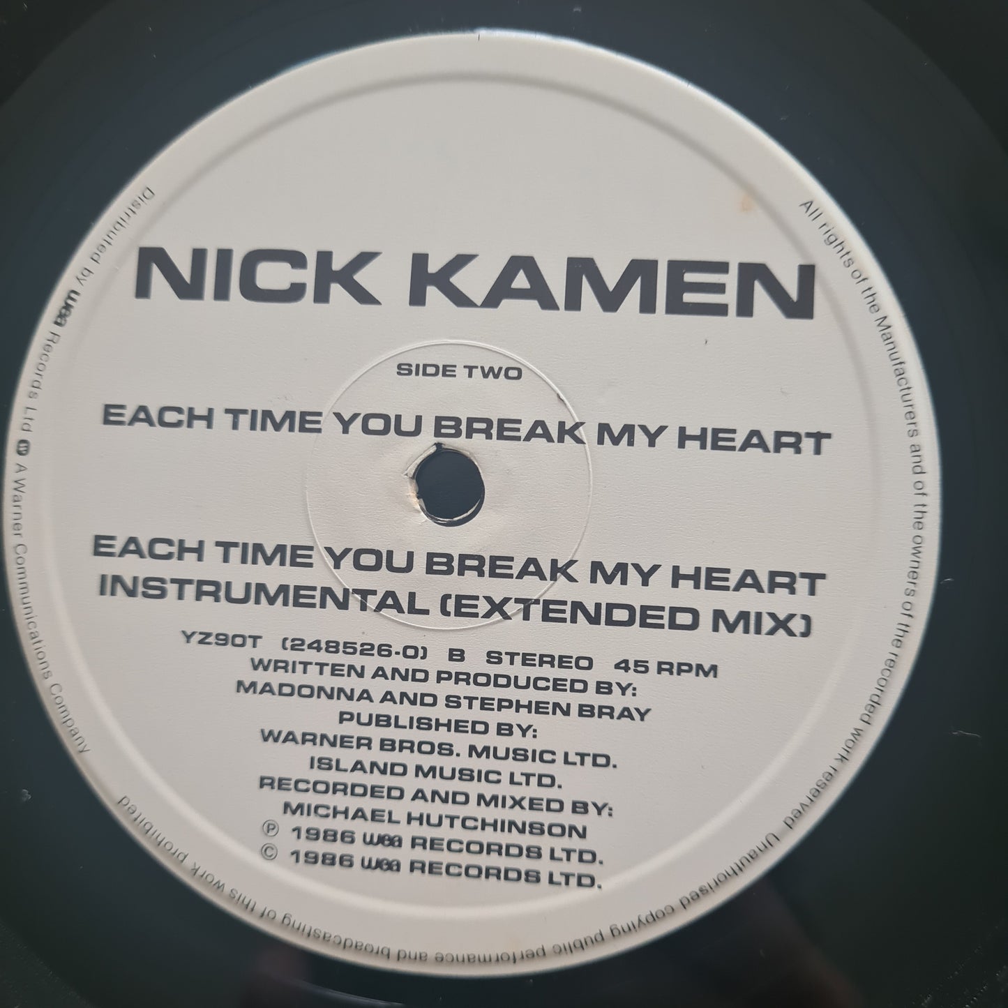 Nick Kamen – Each Time You Break My Heart (Dance Mix) - 1986 - Vinyl Record 12" Maxi Single - Sound Hound Records