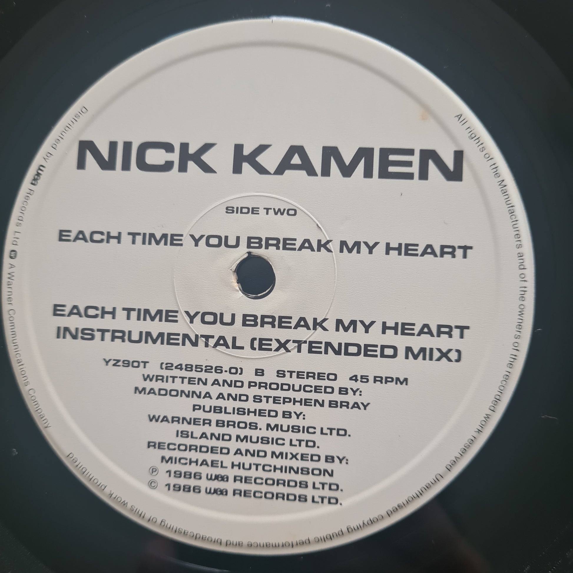 Nick Kamen – Each Time You Break My Heart (Dance Mix) - 1986 - Vinyl Record 12" Maxi Single - Sound Hound Records