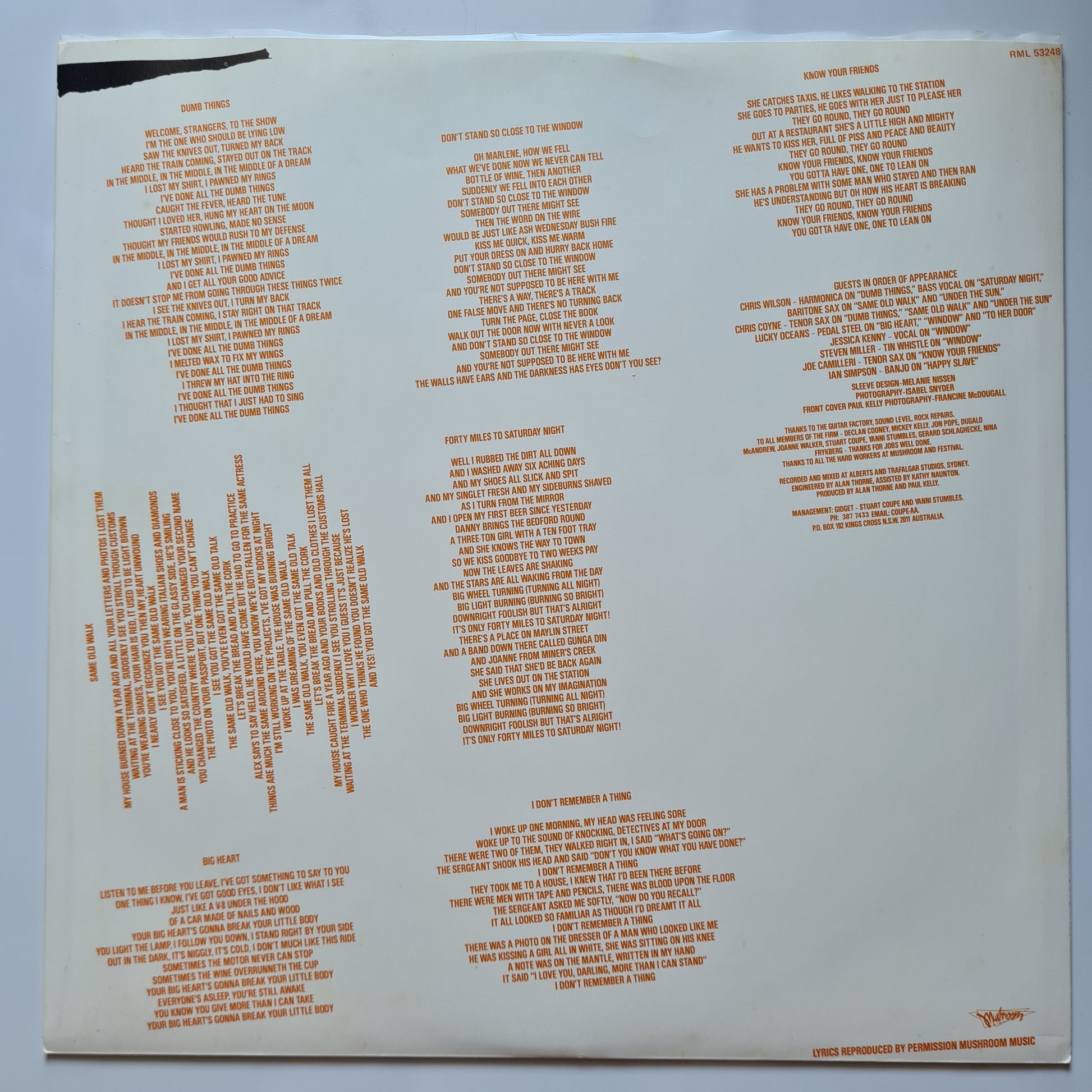 Paul Kelly & The Coloured Girls – Under The Sun - 1987 - Vinyl Record LP (near mint) - Sound Hound Records