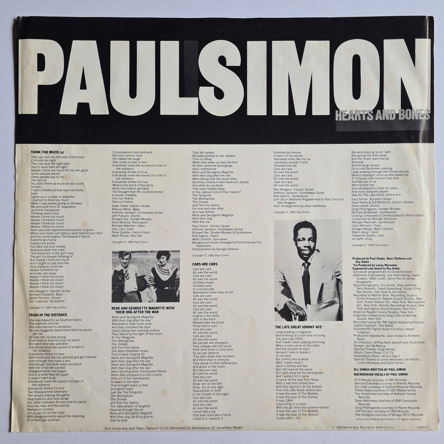 Paul Simon – Hearts & Bones - 1983 - Vinyl Record LP - Sound Hound Records